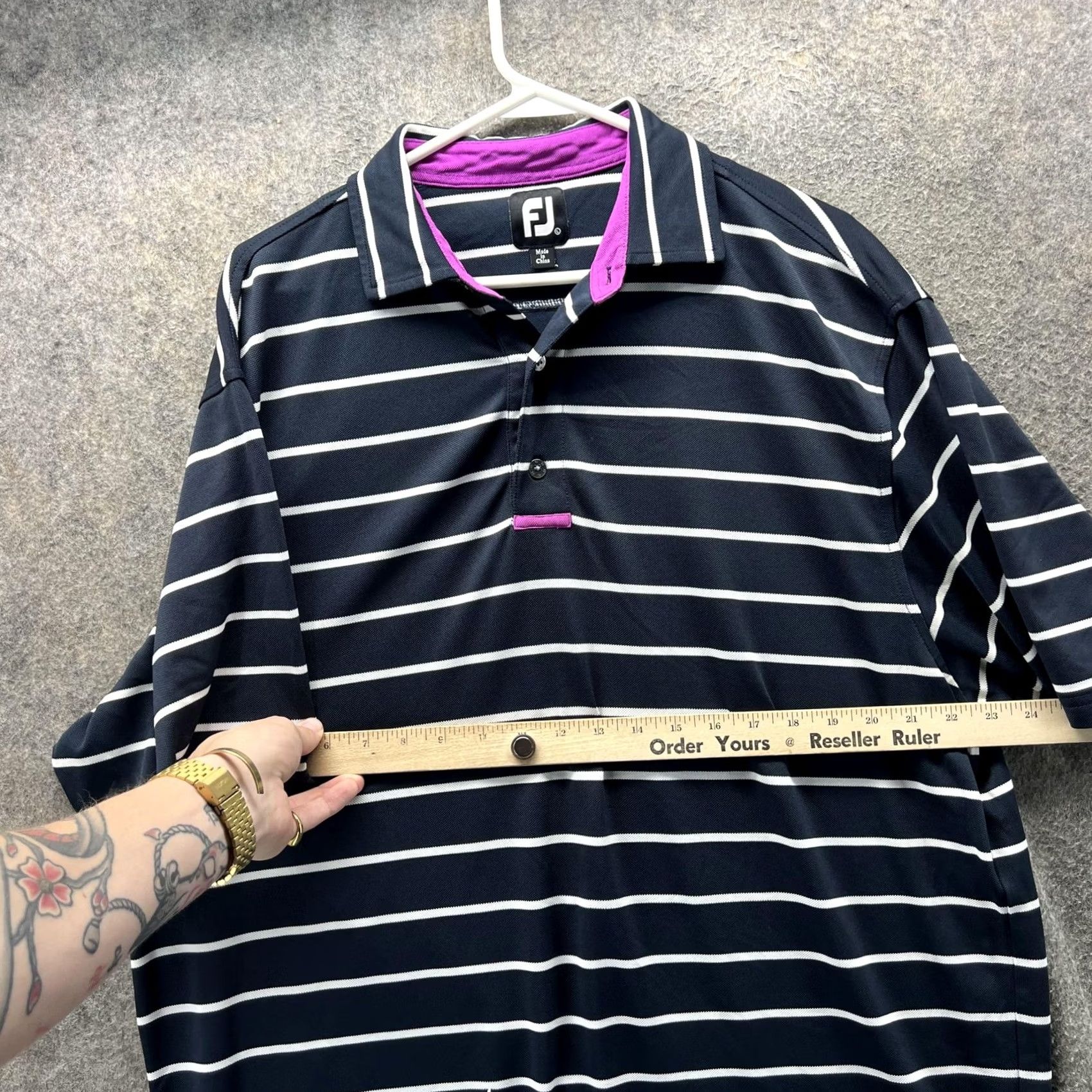 Footjoy FootJoy Polo Shirt Mens Large Blue Stripe Golf Performance Short Sleeve Stretch Polo Shirt Size US L / EU 52-54 / 3 - 6 Thumbnail
