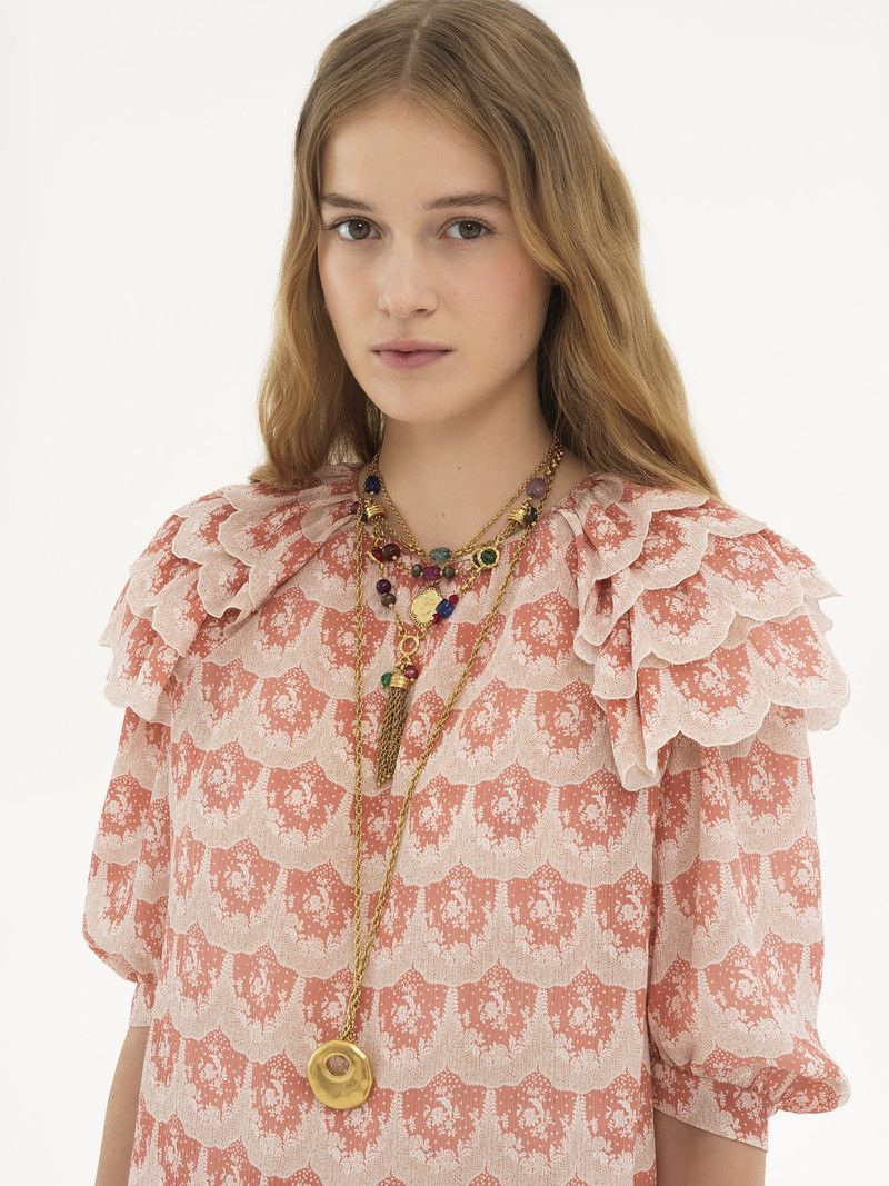 Chloe o1loc1c11125 Puff-sleeve Mini Dress in Beige/Pink Size S / US 4 / IT 40 - 5 Thumbnail
