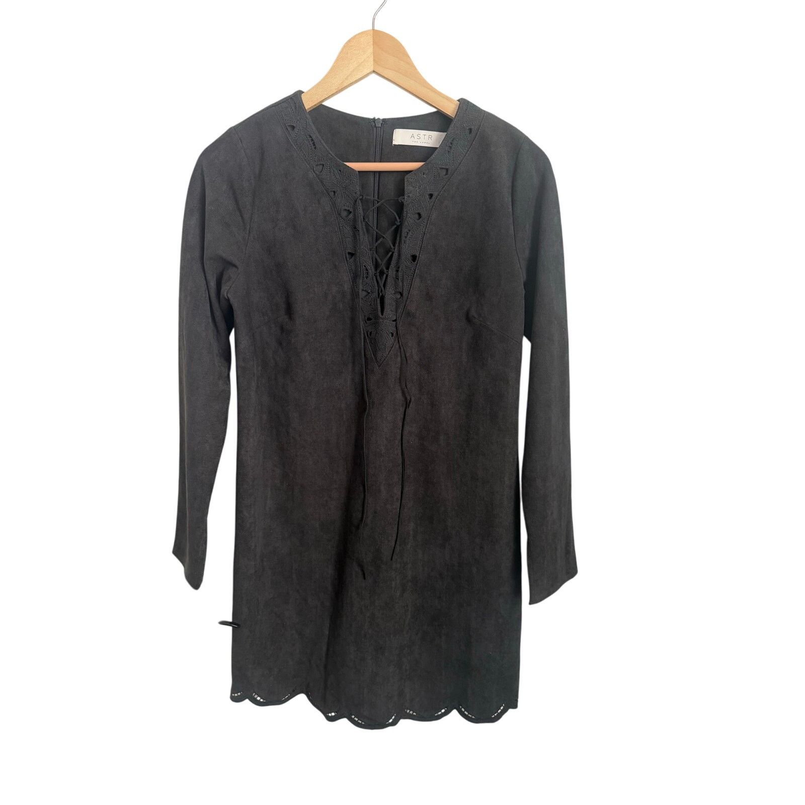 ASTR The Label ASTR the Label Charcoal Gray Faux Suede LaceUp Shift Dress S Size S / US 4 / IT 40 - 2 Thumbnail