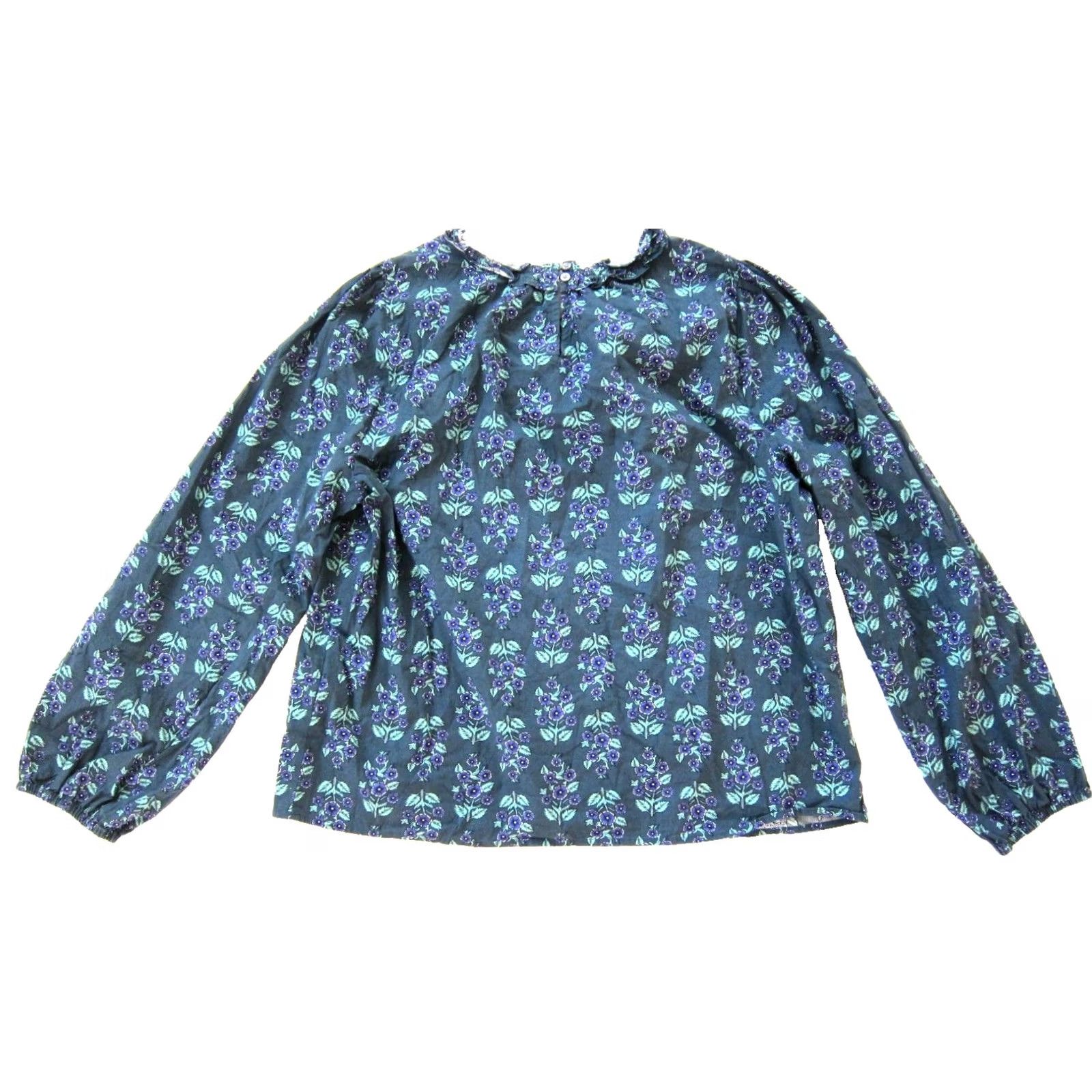 J.Crew J.CREW Blouse Shirt Floral Cotton Green Teal Purple Ruffle High Neck Long Sleeve L Womens Summer Spring Fall Vintage: No Size L / US 10 / IT 46 - 2 Thumbnail