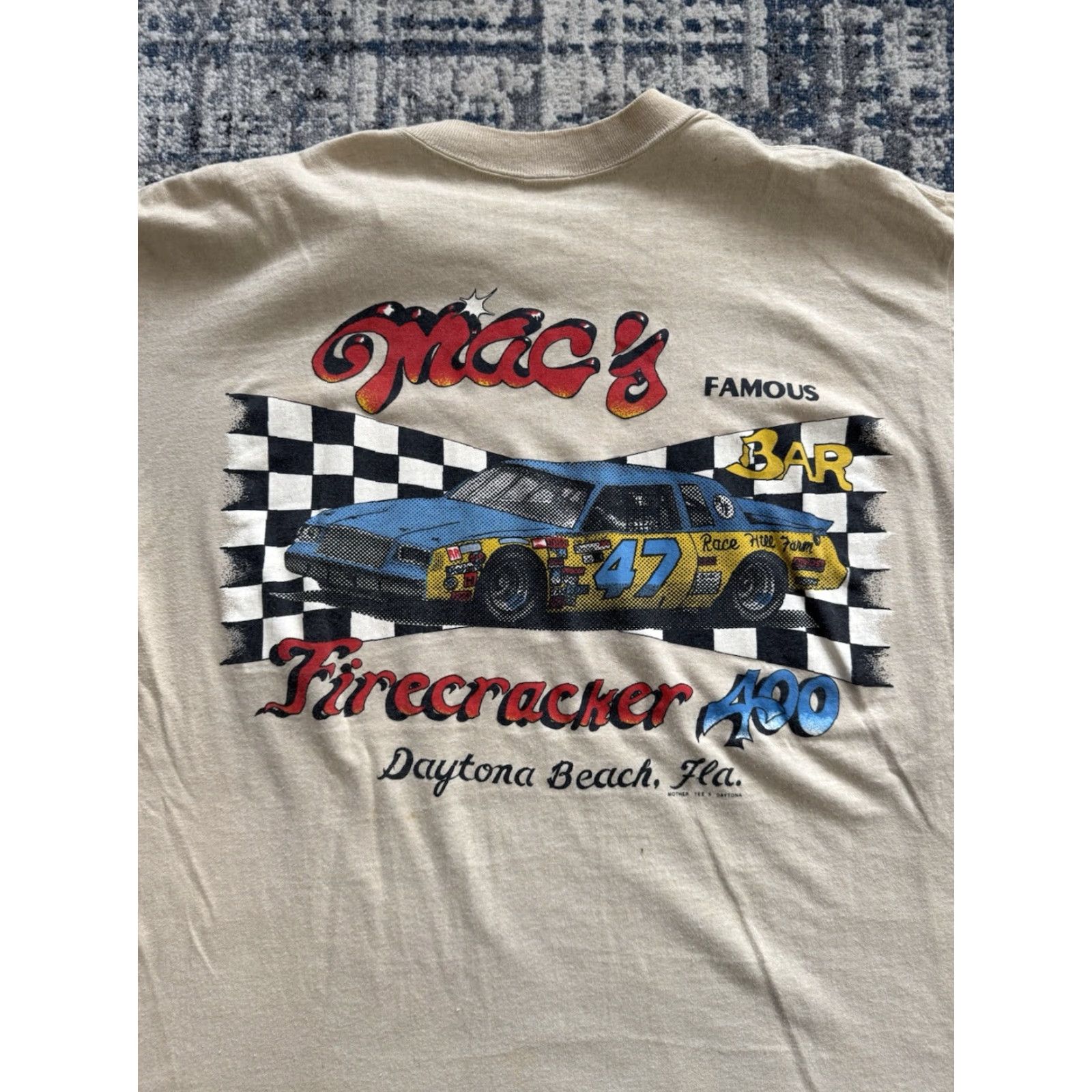 TEE JAYS VINTAGE Tee Jays 70s T-Shirt Men XL Beige Short Sleeve Crew Neck 400 Daytona Beach NASCAR Double-Sided Graphic Print Size US XL / EU 56 / 4 - 5 Thumbnail