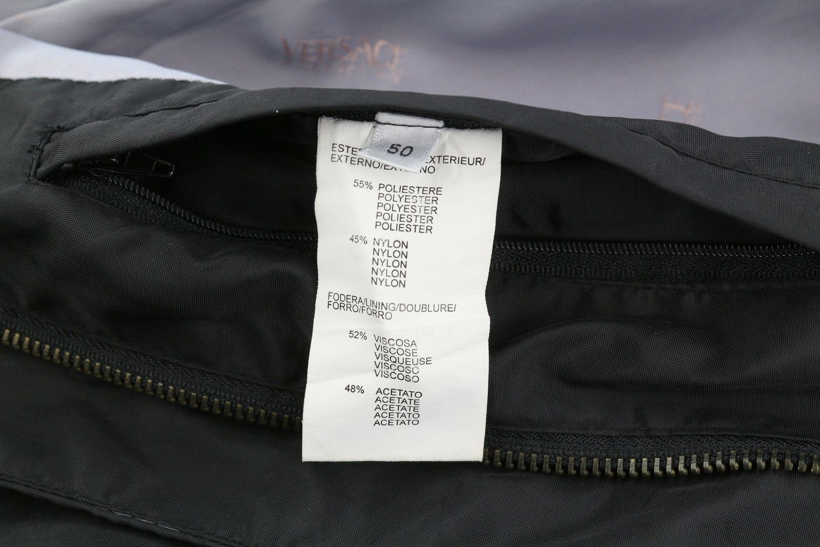 Versace 50 Black High Band Neck Lined Zipper Pockets 86459 Size US M / EU 48-50 / 2 - 8 Thumbnail