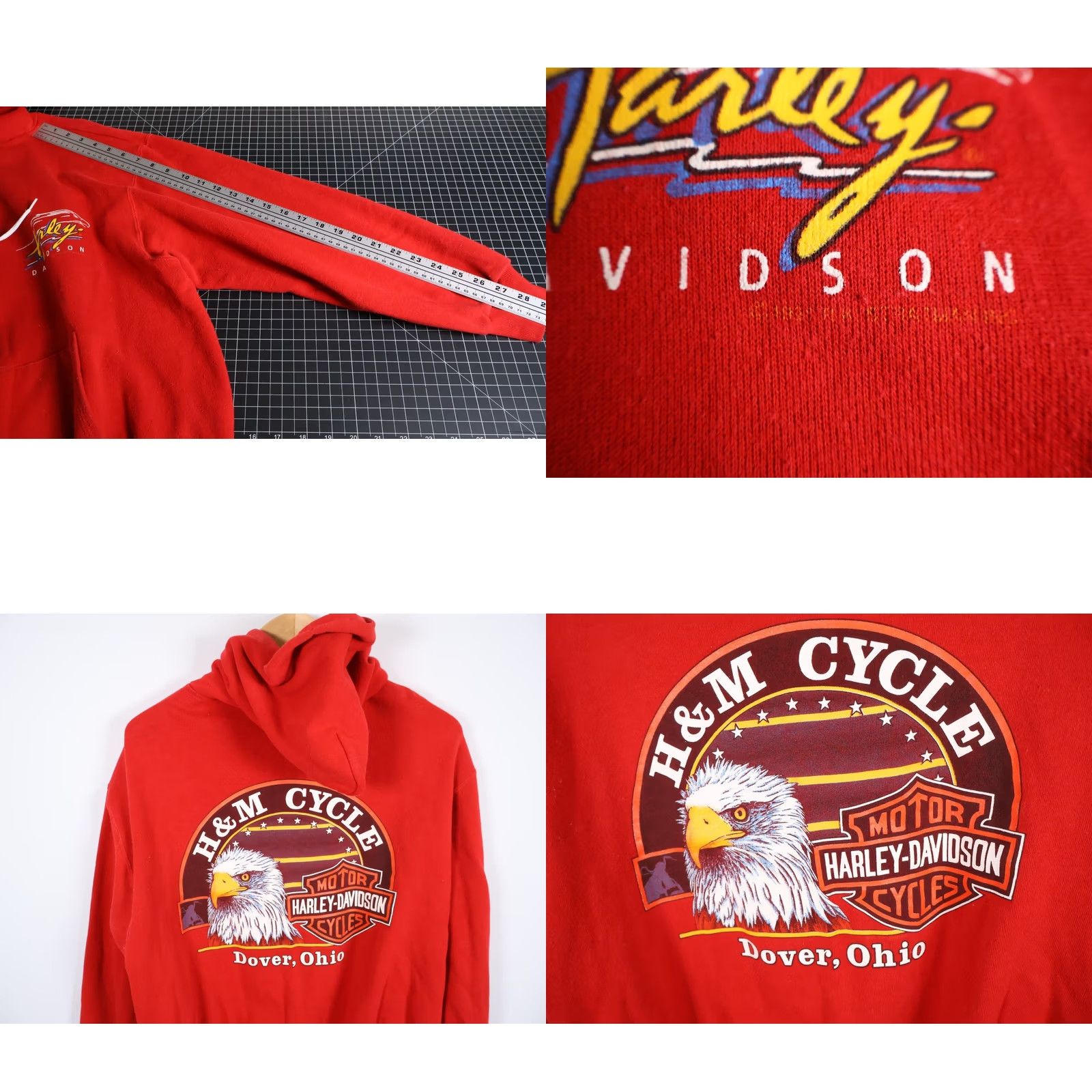 Harley Davidson VINTAGE Harley-Davidson Hoodie Mens Large Red 80s Full Zip Graphic Print Pockets Bar/City/Retro (Hanes Tag) Size US L / EU 52-54 / 3 - 8 Thumbnail