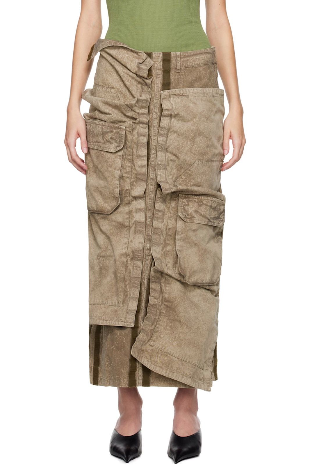 Y/Project Y/PROJECT Khaki Cargo Pocket Midi Skirt Size 30" / US 8 / IT 44 - 1 Thumbnail