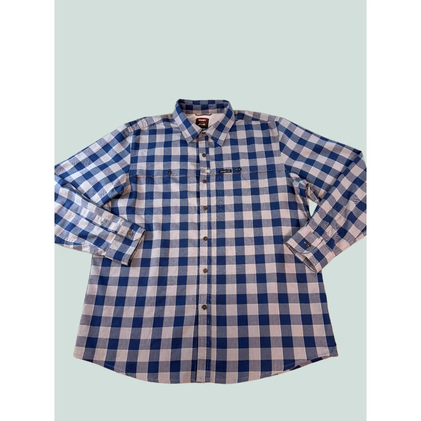 Wrangler Wrangler Shirt Mens Size L Blue Check Performance Utility Long Roll Tab D274 Size US L / EU 52-54 / 3 - 1 Thumbnail