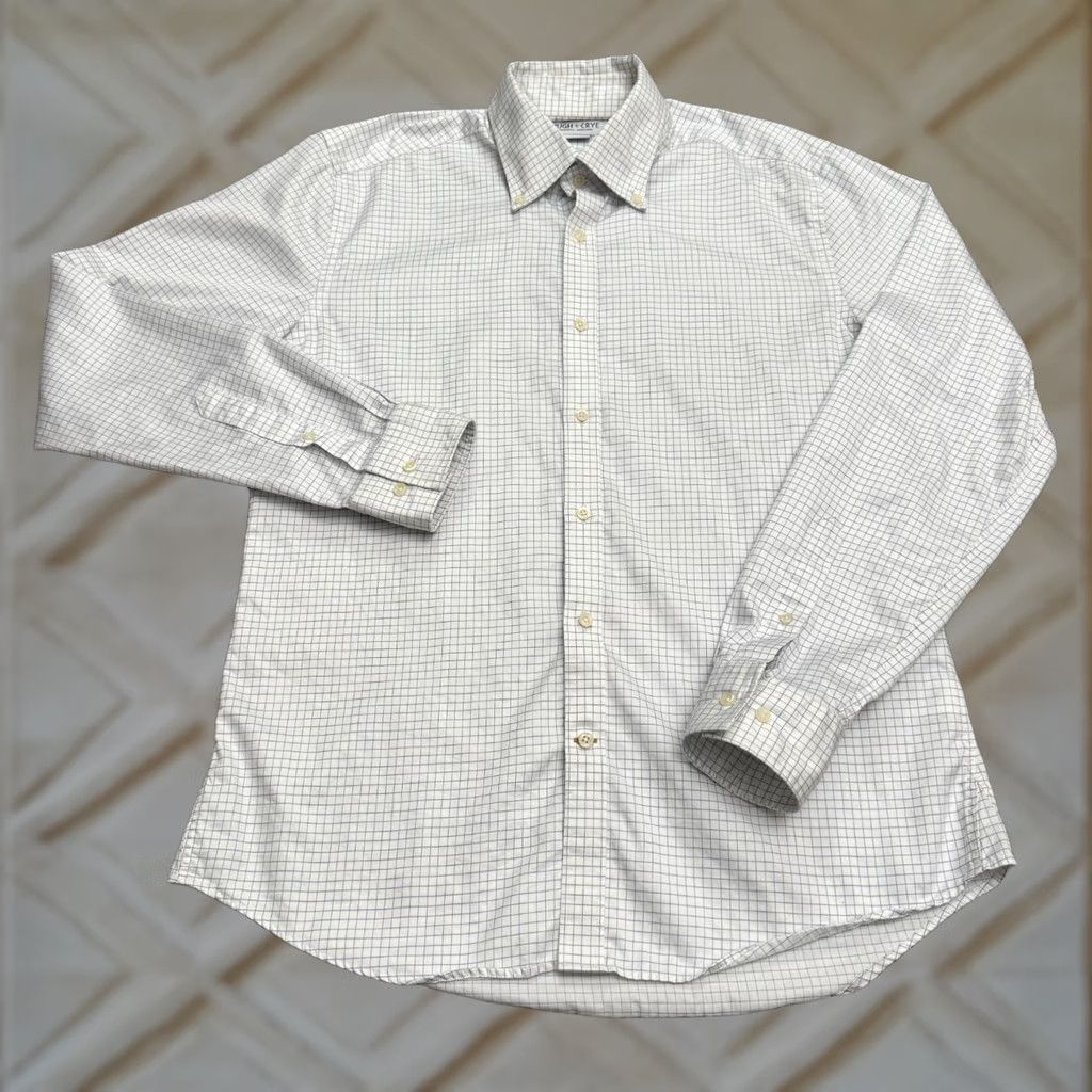 Vintage Hugh & Crye Dress Shirt Mens Medium Blue White Check Cotton Athletic Fit Collared Long Sleeve Button Size 40R - 1 Thumbnail
