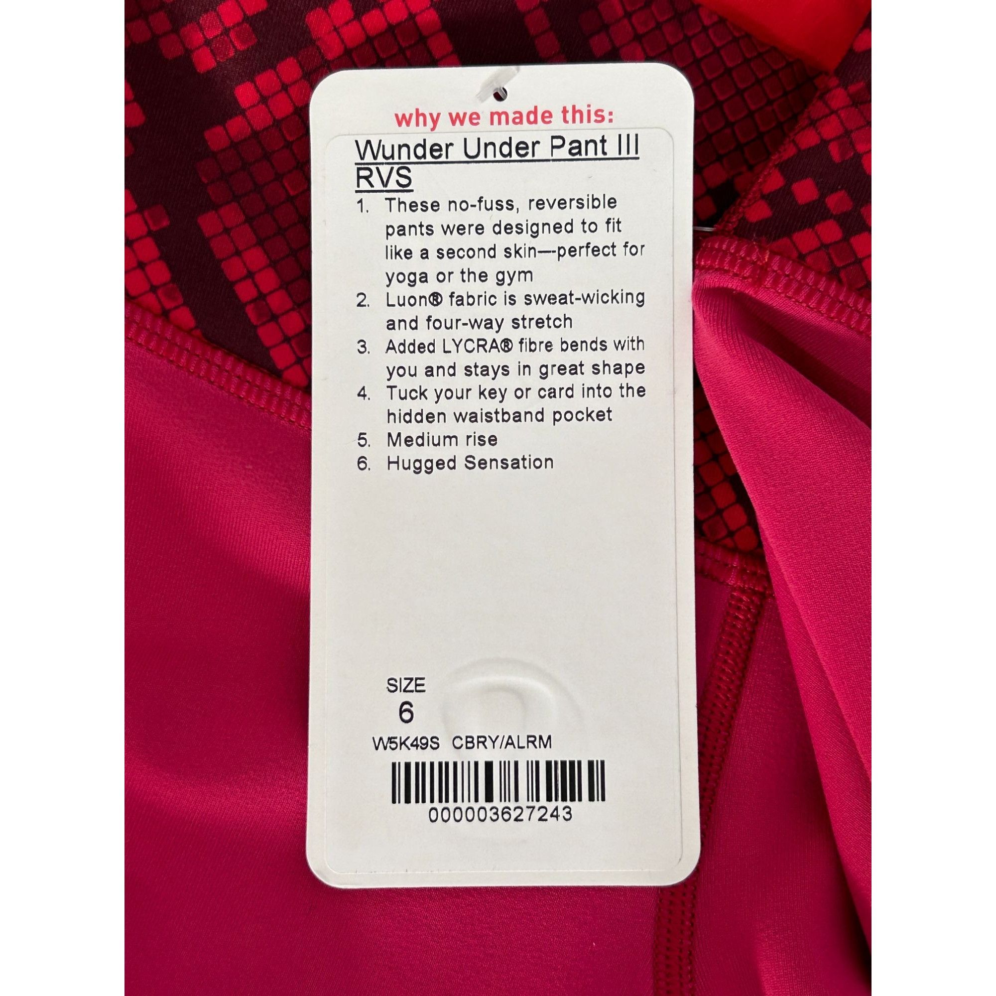 Lululemon Lululemon Wunder Under Pant III (Reversible) Cranberry/Alarm Size 28" / US 6 / IT 42 - 7 Thumbnail