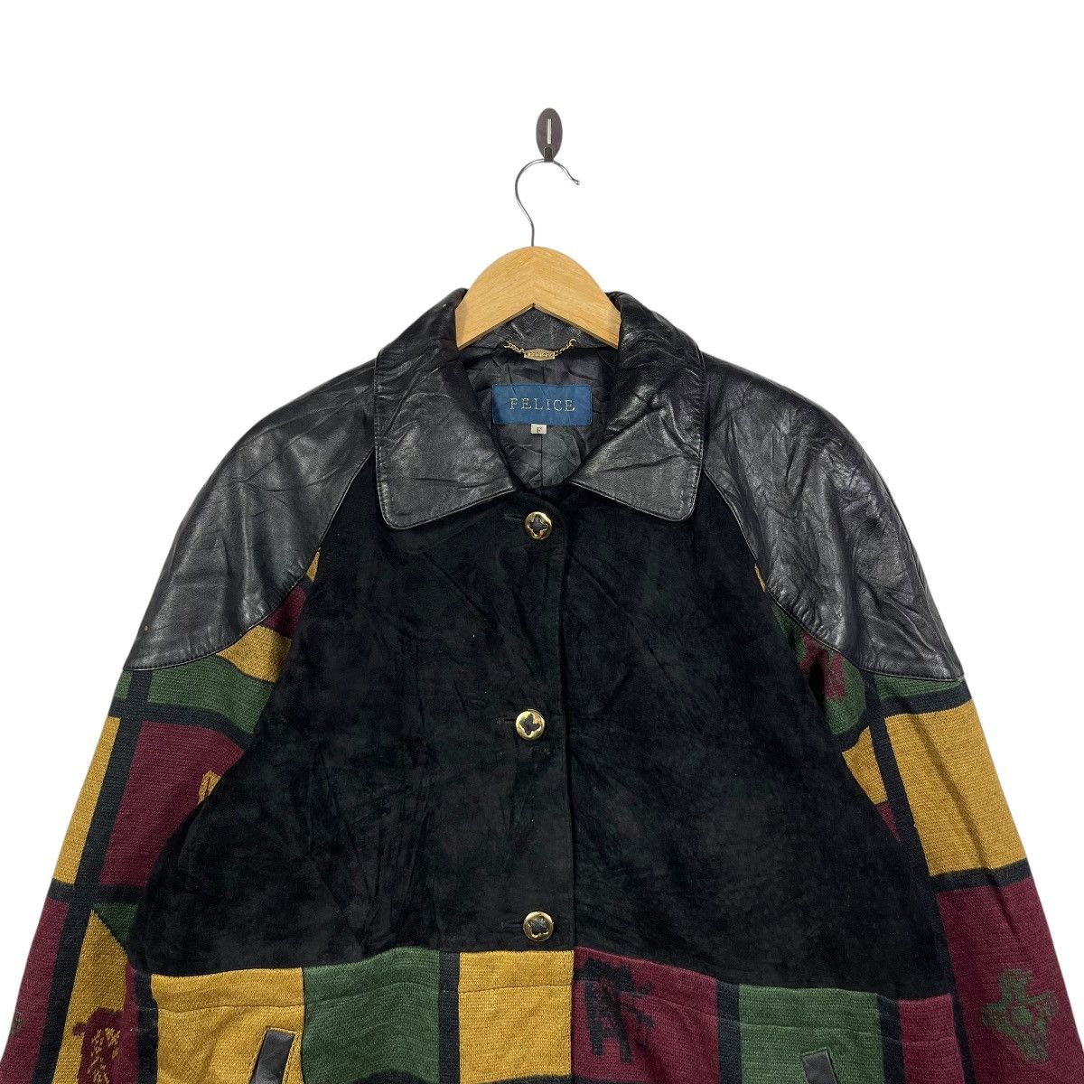 Vintage Felice Patchwork Leather Wool Coat Made in Japan Vintage Size US L / EU 52-54 / 3 - 2 Thumbnail