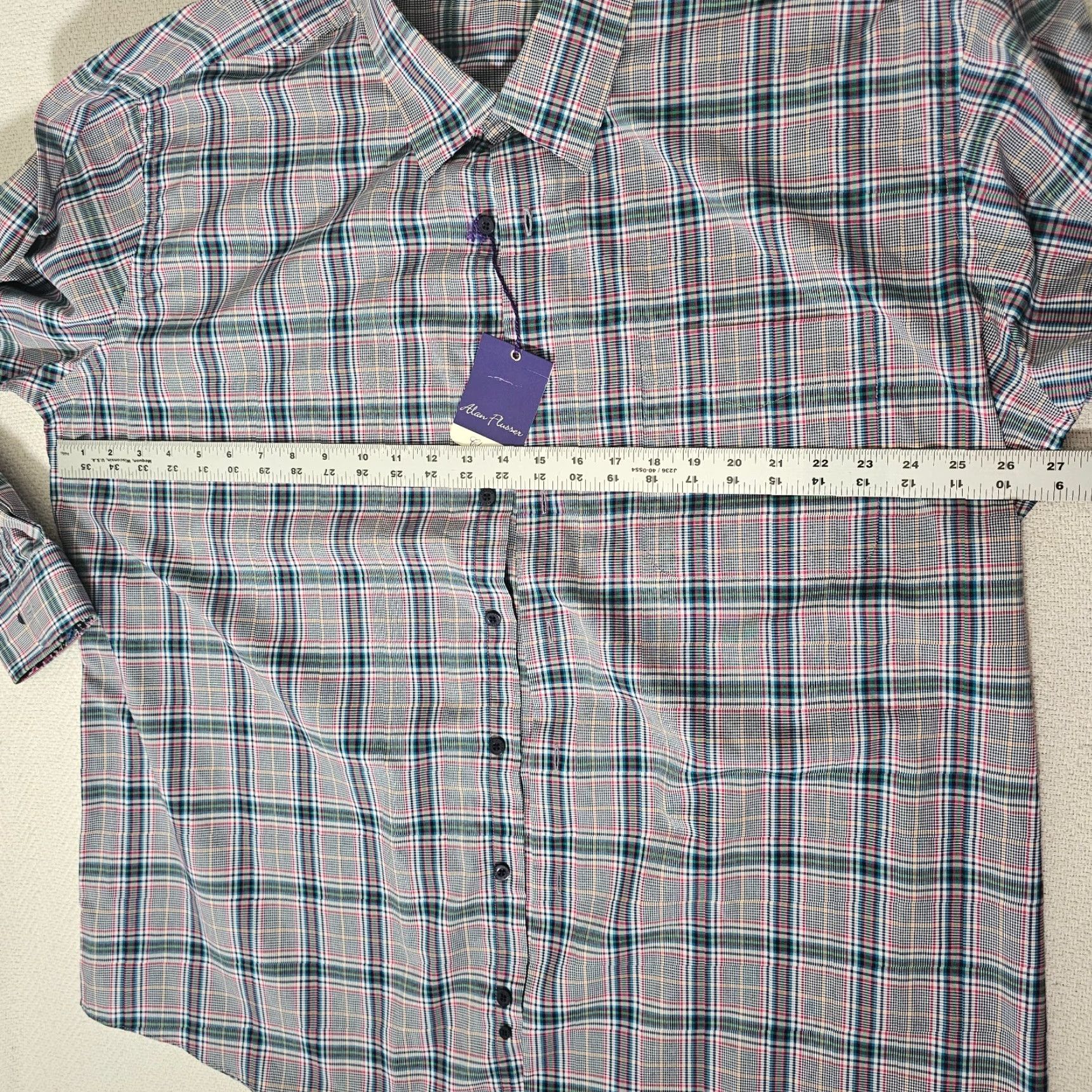 Vintage NWT Alan Flusser Shirt Button Down Long Sleeve Plaid Purple Cotton XL Flip Cuff Mens Size US XL / EU 56 / 4 - 5 Thumbnail