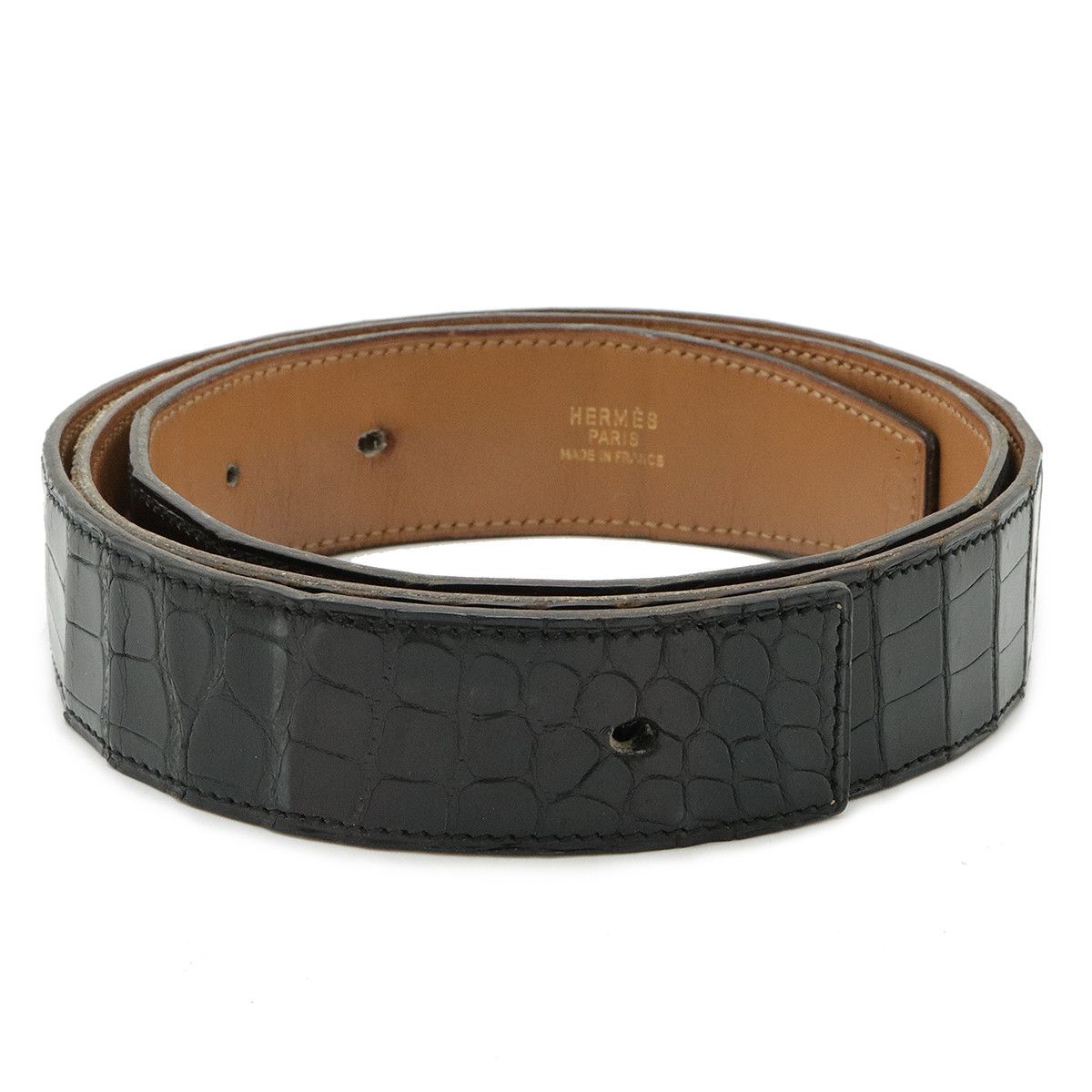 Hermes Hermes Crocodile Leather Belt Black Stamp T (1990) Leather