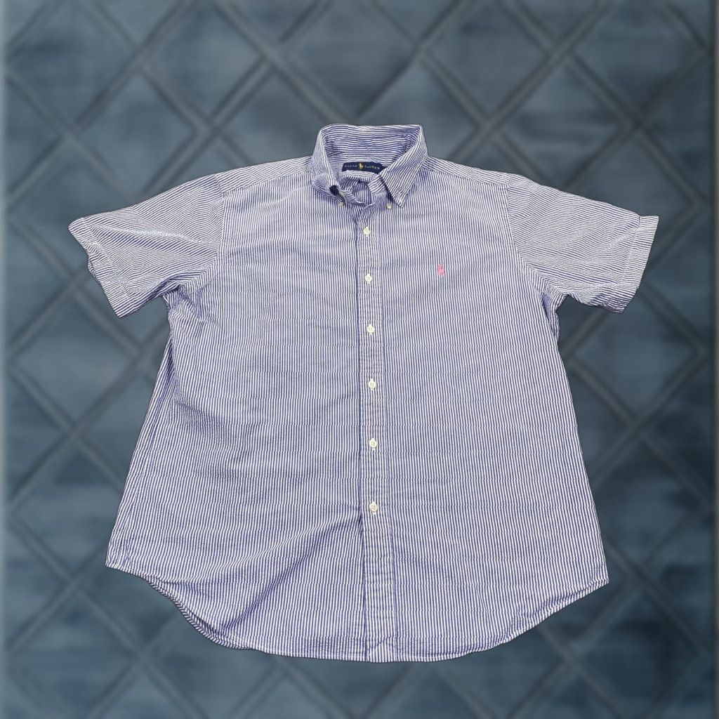 Ralph Lauren Ralph Lauren Shirt Mens Large Blue Stripe Short Sleeve Button Down Cotton Casual Size US L / EU 52-54 / 3 - 1 Thumbnail