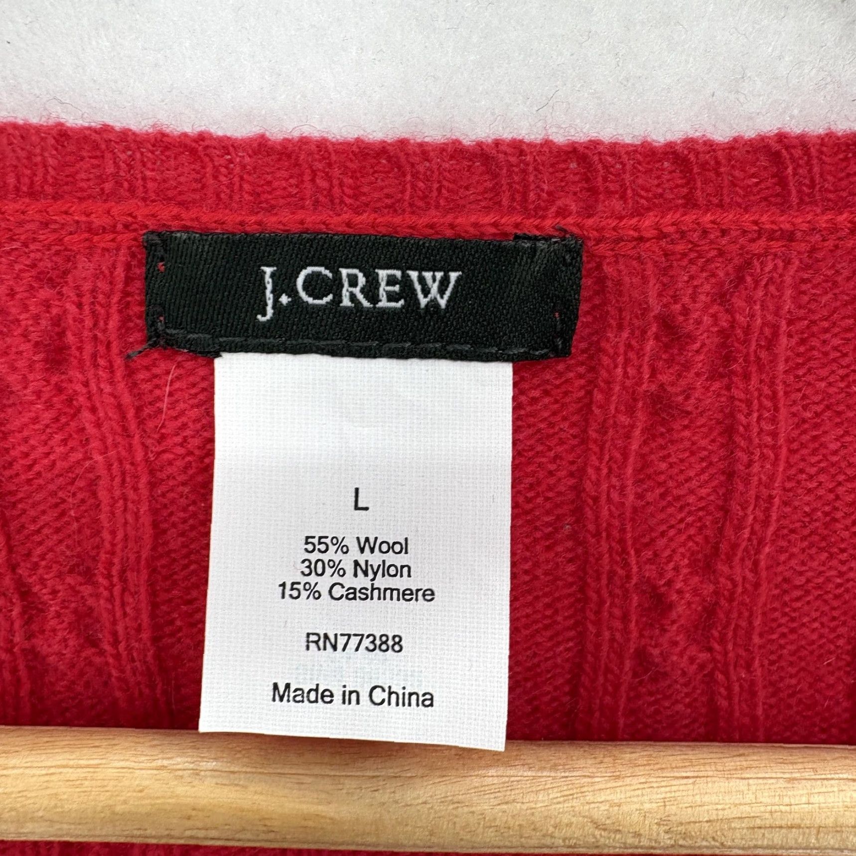 J.Crew J.CREW Sweater Womens Red Cable-Knit V-Neck Wool Cashmere Raglan Pullover Size L / US 10 / IT 46 - 4 Thumbnail