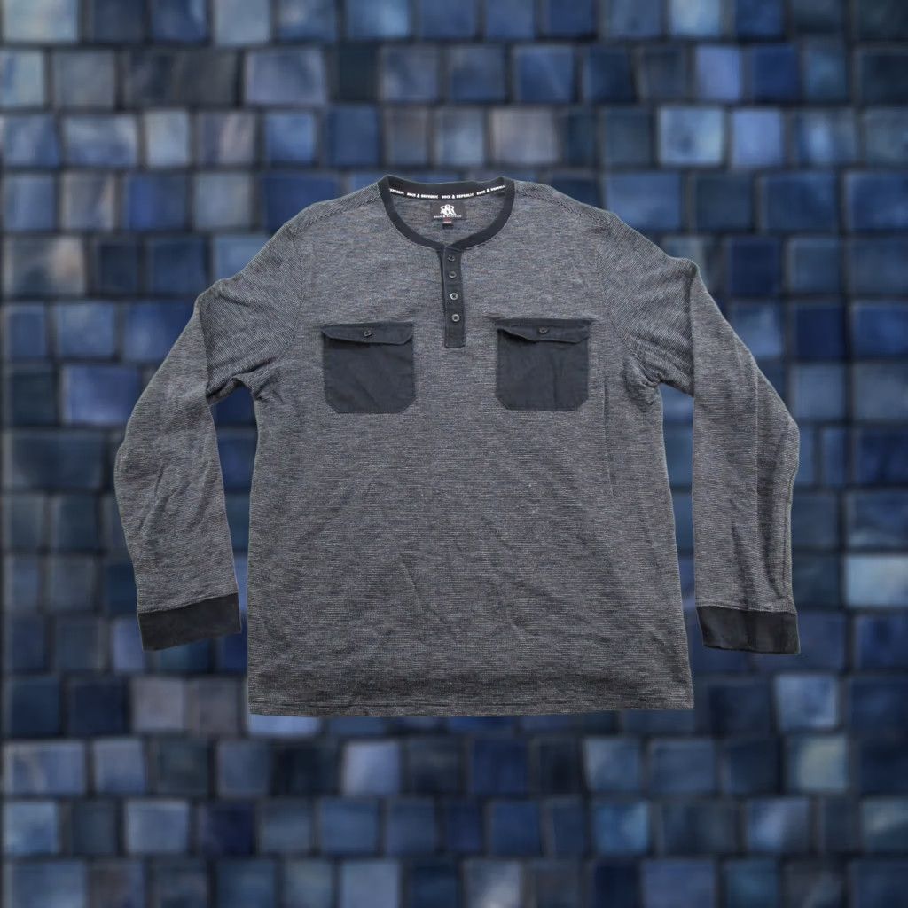 Vintage Rock & Republic Henley Shirt Mens XL Gray Long Sleeve Button Pocket Tee Size US XL / EU 56 / 4 - 1 Thumbnail