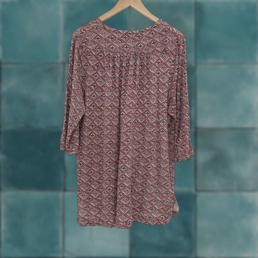 Lucky Brand Lucky Brand Blouse 1x Plus Size Diamond Pattern Boho Cotton Viscose Multicolor Round Neck Long Sleeve Pullover Casual Workwear Summer Fall Winter Size XL / US 12-14 / IT 48-50 - 1 Thumbnail