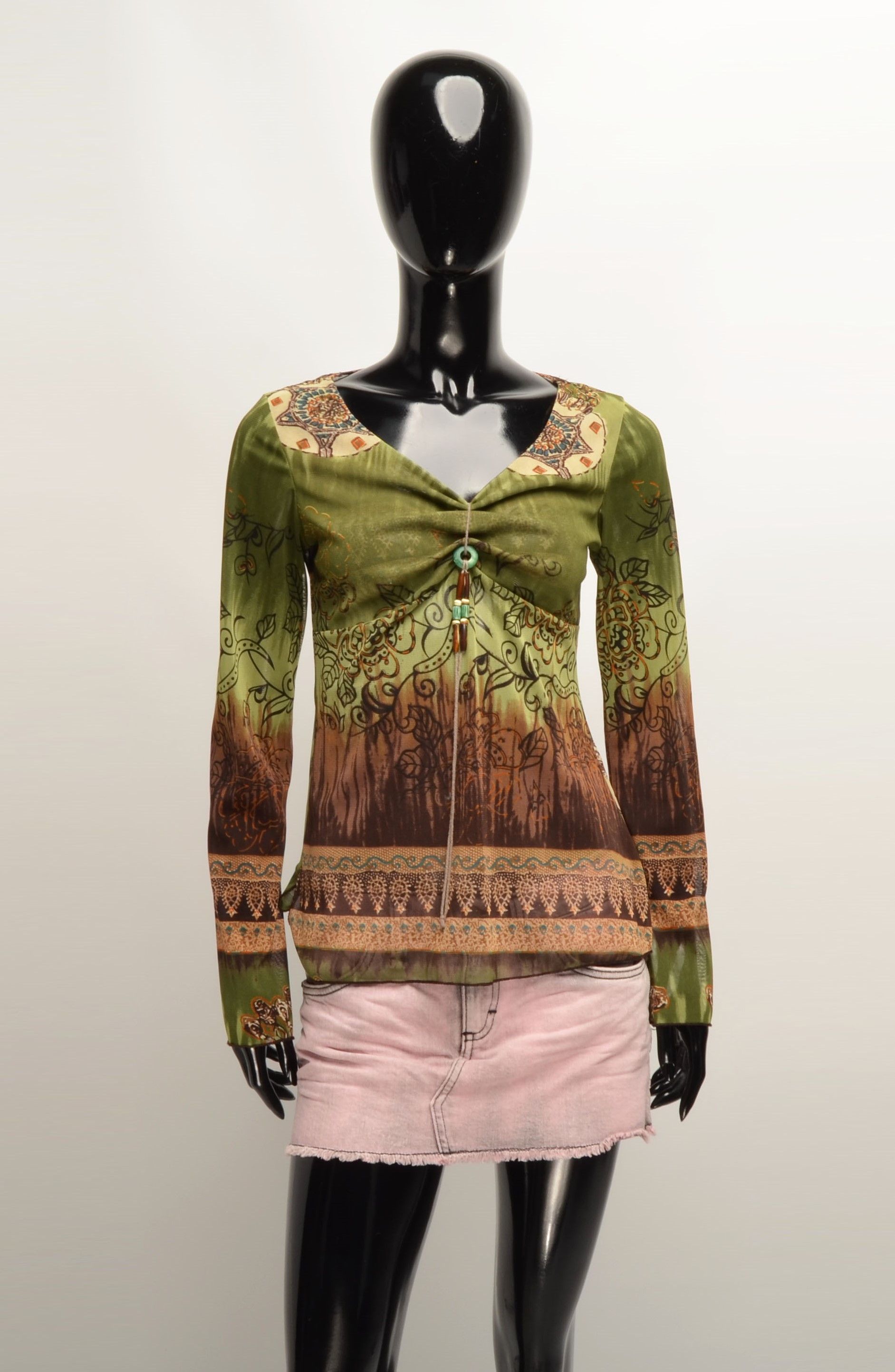 Vintage Vintage Y2K Boho Style Mesh Printed Blouse Top Size M / US 6-8 / IT 42-44 - 1 Thumbnail