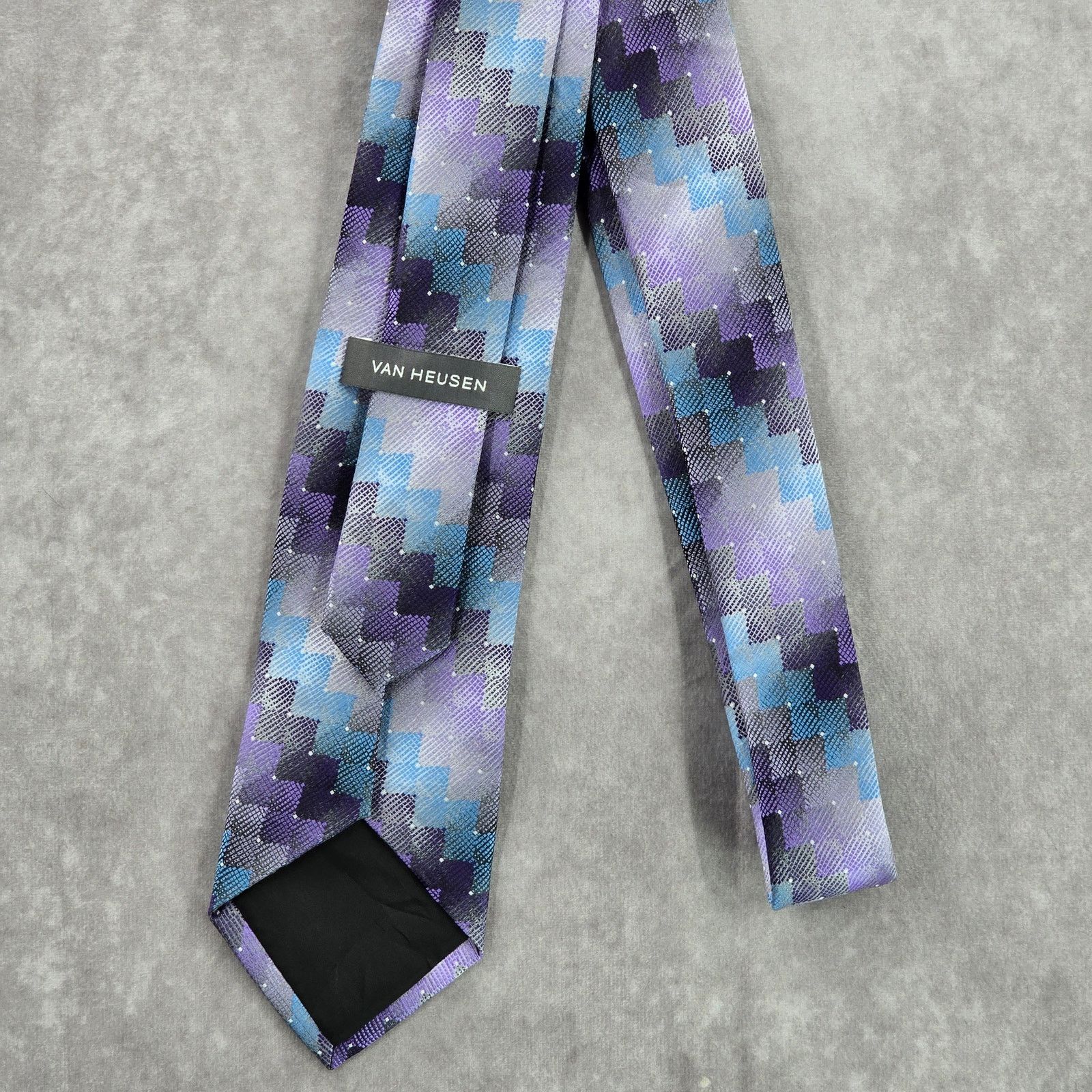 Van Heusen Van Heusen Purple Gray Blue Geometric Polyester Neck Tie Size 30 - 3 Thumbnail