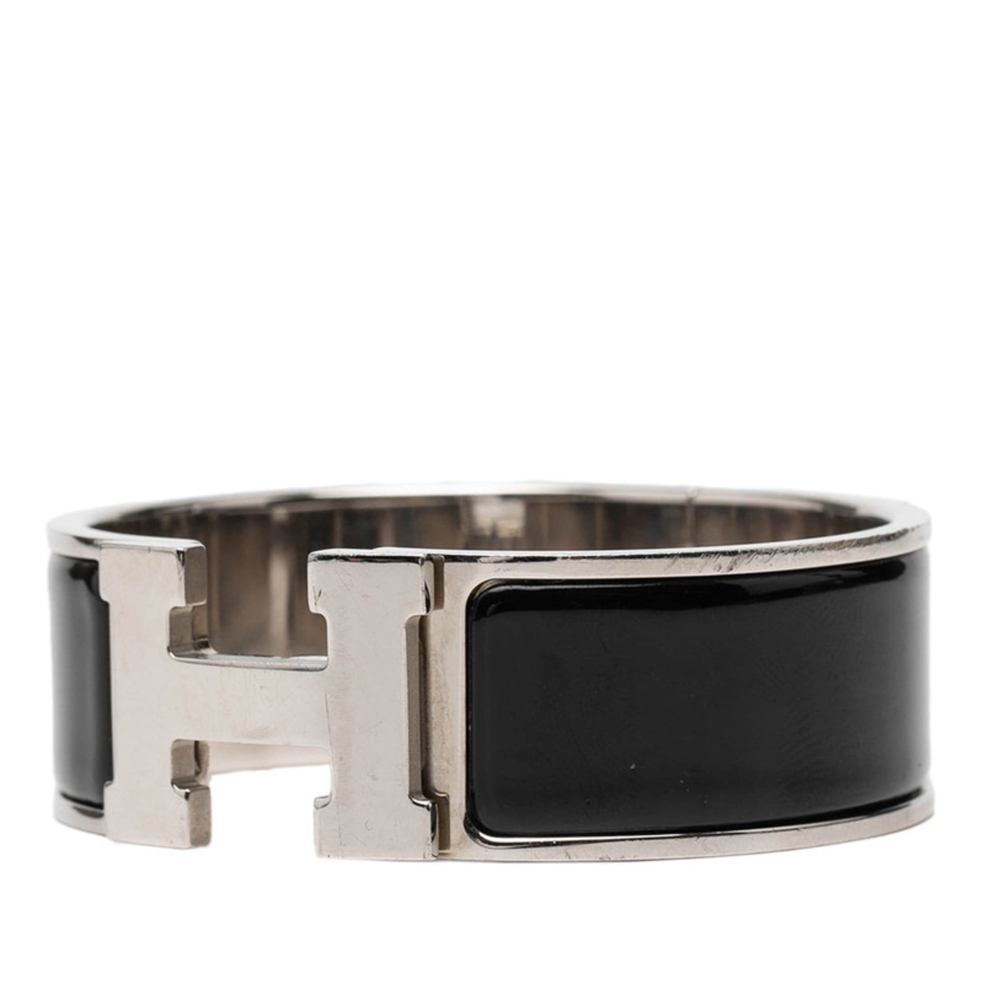 Hermes Hermes Hermès Click-Clack H PM Bracelet in Silver, Black Metal, and Enamel for Women Size ONE SIZE - 1 Thumbnail