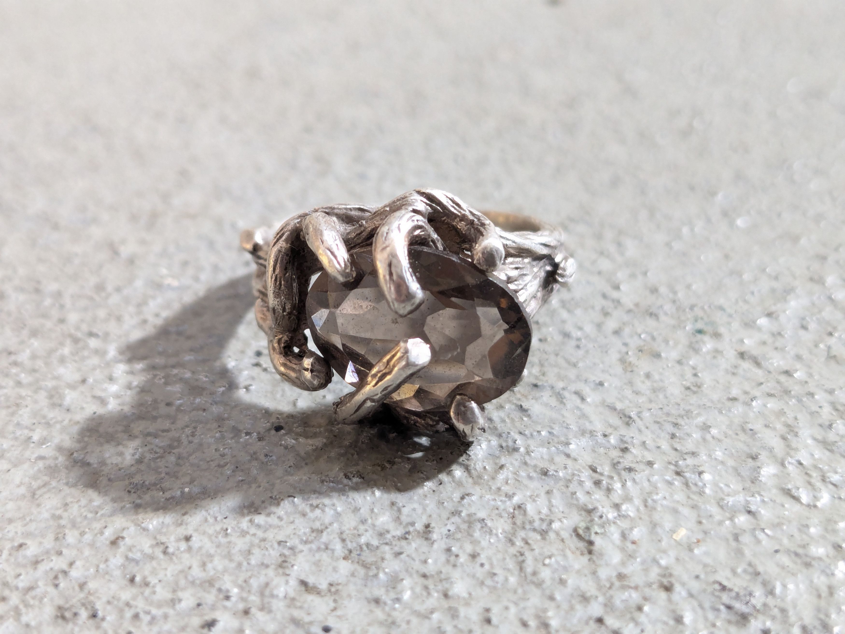 Vintage Vintage Sterling Silver Ring Smoky Quartz 8.25 Brutalist Size ONE SIZE - 3 Thumbnail
