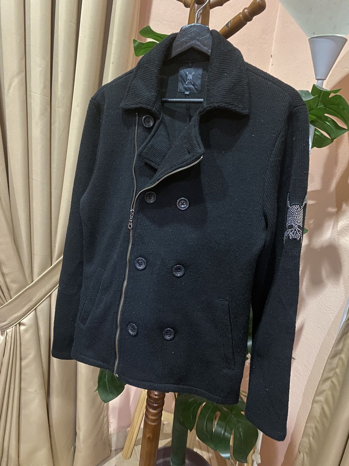 RATS JAPAN × Roen Rat Roen Japan Black Asymmetrical Knit DoubleBreasted Jacket Size M / US 6-8 / IT 42-44 - 2 Thumbnail