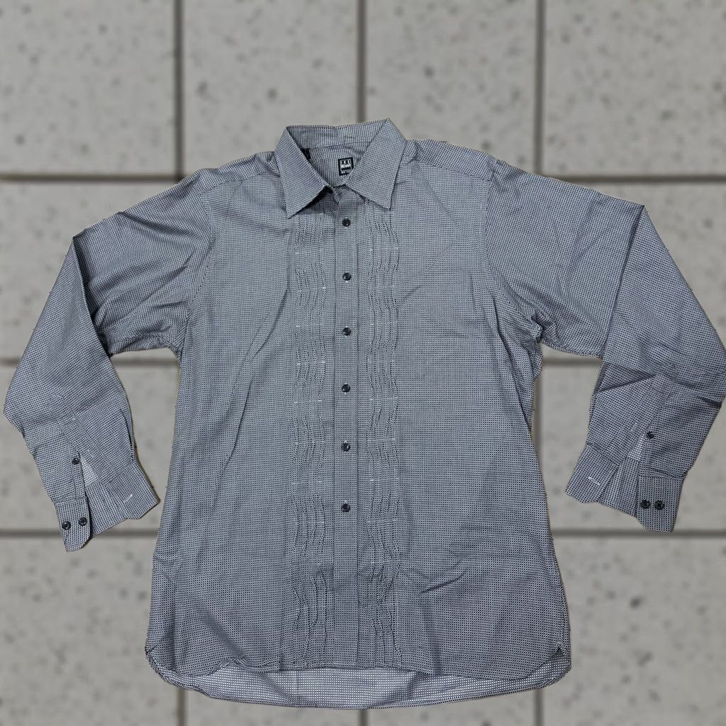 Ike Behar IKE BEHAR New York Pleated Dress Shirt Men M Guayabero Gray Black Check Plaid M Size 40R - 1 Thumbnail