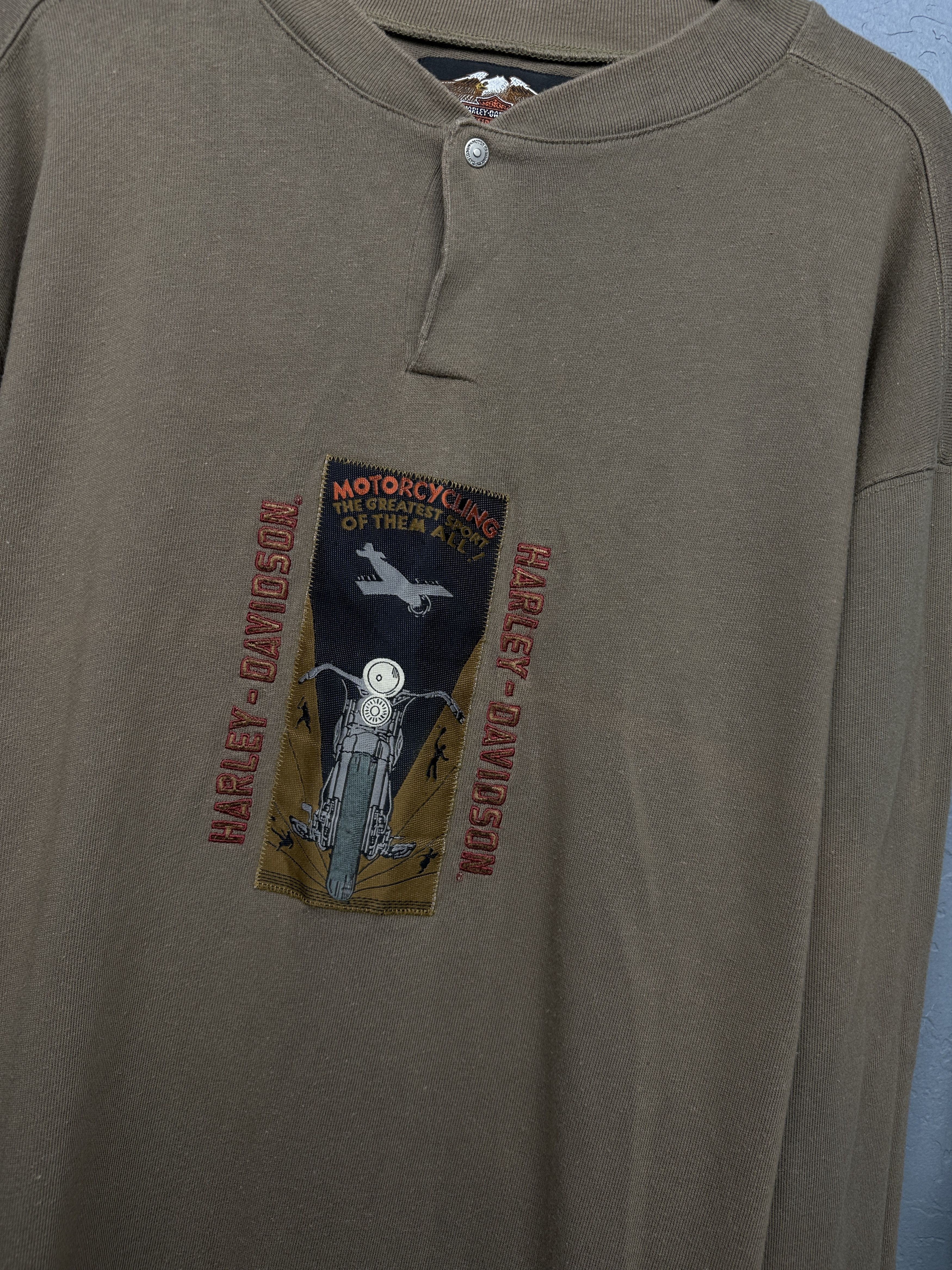 Harley Davidson × Vintage Harley Davidson Vintage Mens Henley Long Sleeve T-Shirt Size US L / EU 52-54 / 3 - 2 Thumbnail