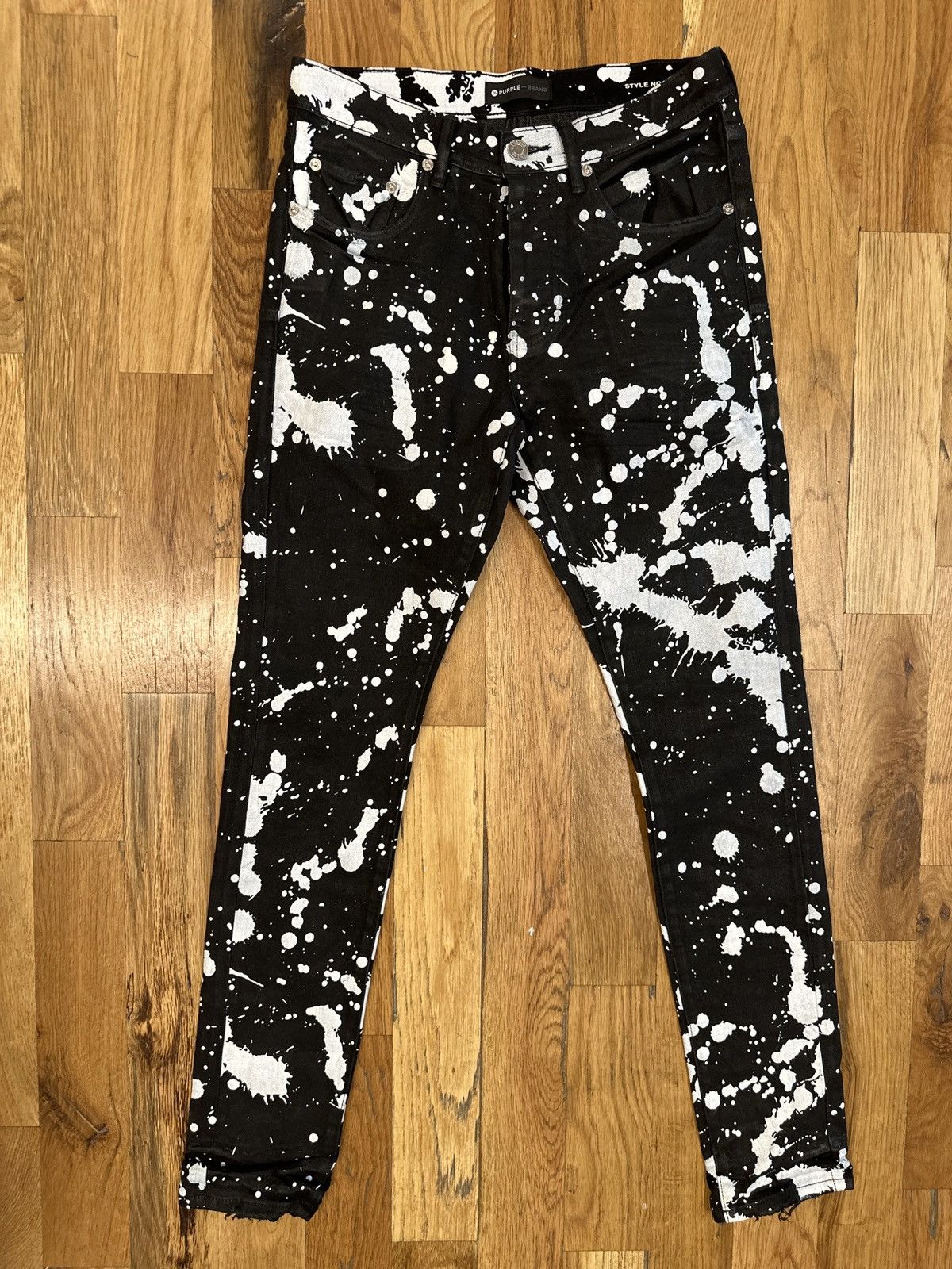 Purple Brand White Paint Splatter Black Denim Jeans Size 30