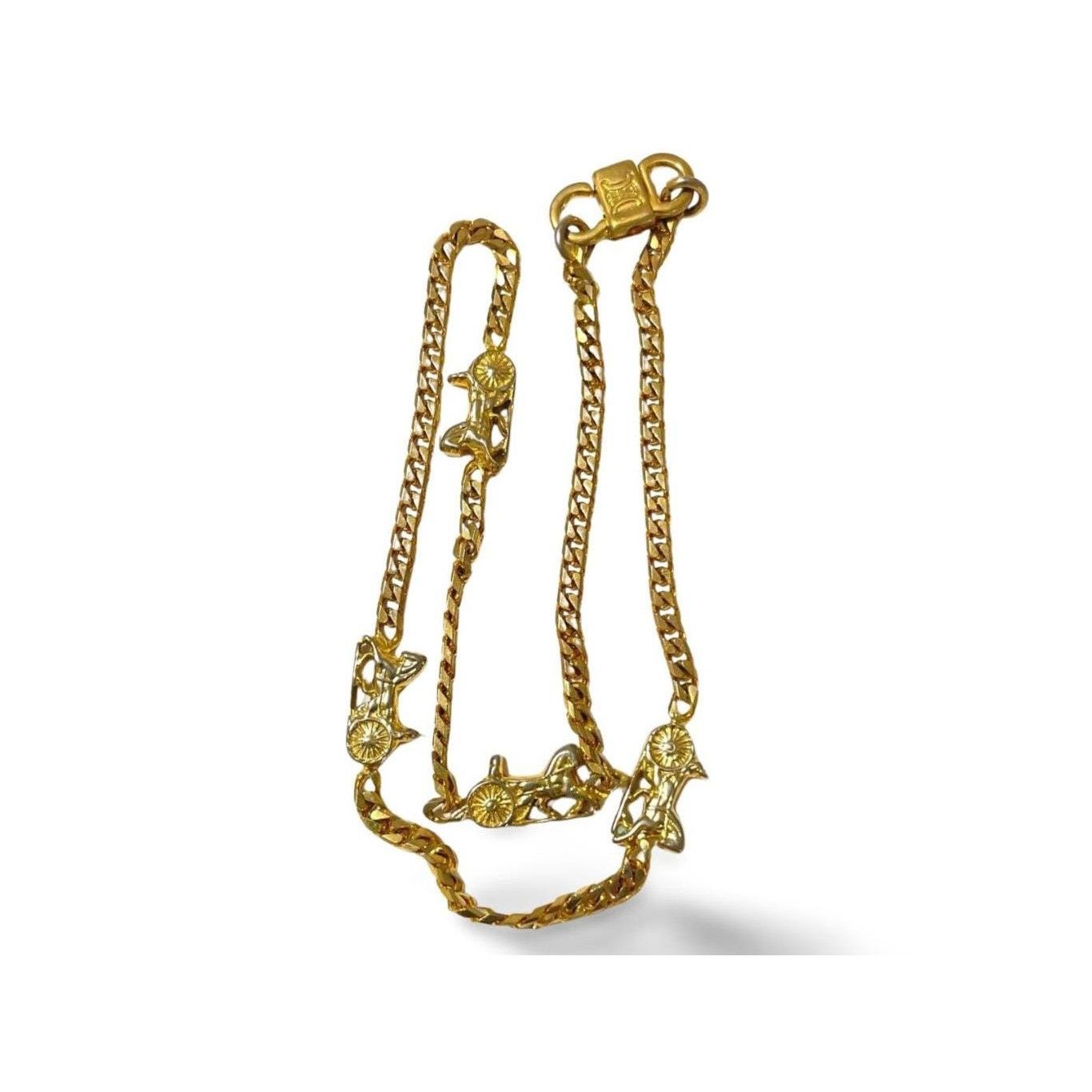 Celine Vintage Celine golden chain necklace with carriage charms. Size ONE SIZE - 1 Thumbnail