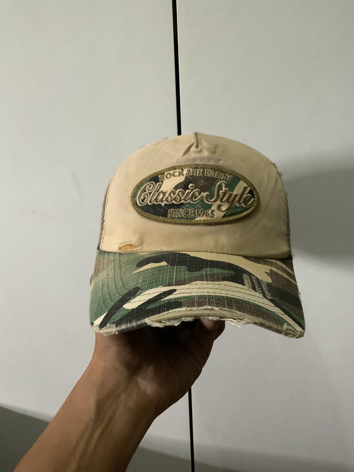 Japanese Brand Rock the Party Camoflauge Distressed Woodland Trucker Hat Size ONE SIZE - 6 Thumbnail