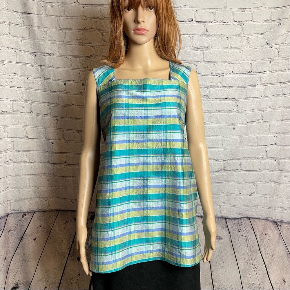 Other Mimi Maternity Plaid Green Blue Silk Top Size M Size M / US 6-8 / IT 42-44 - 1 Thumbnail