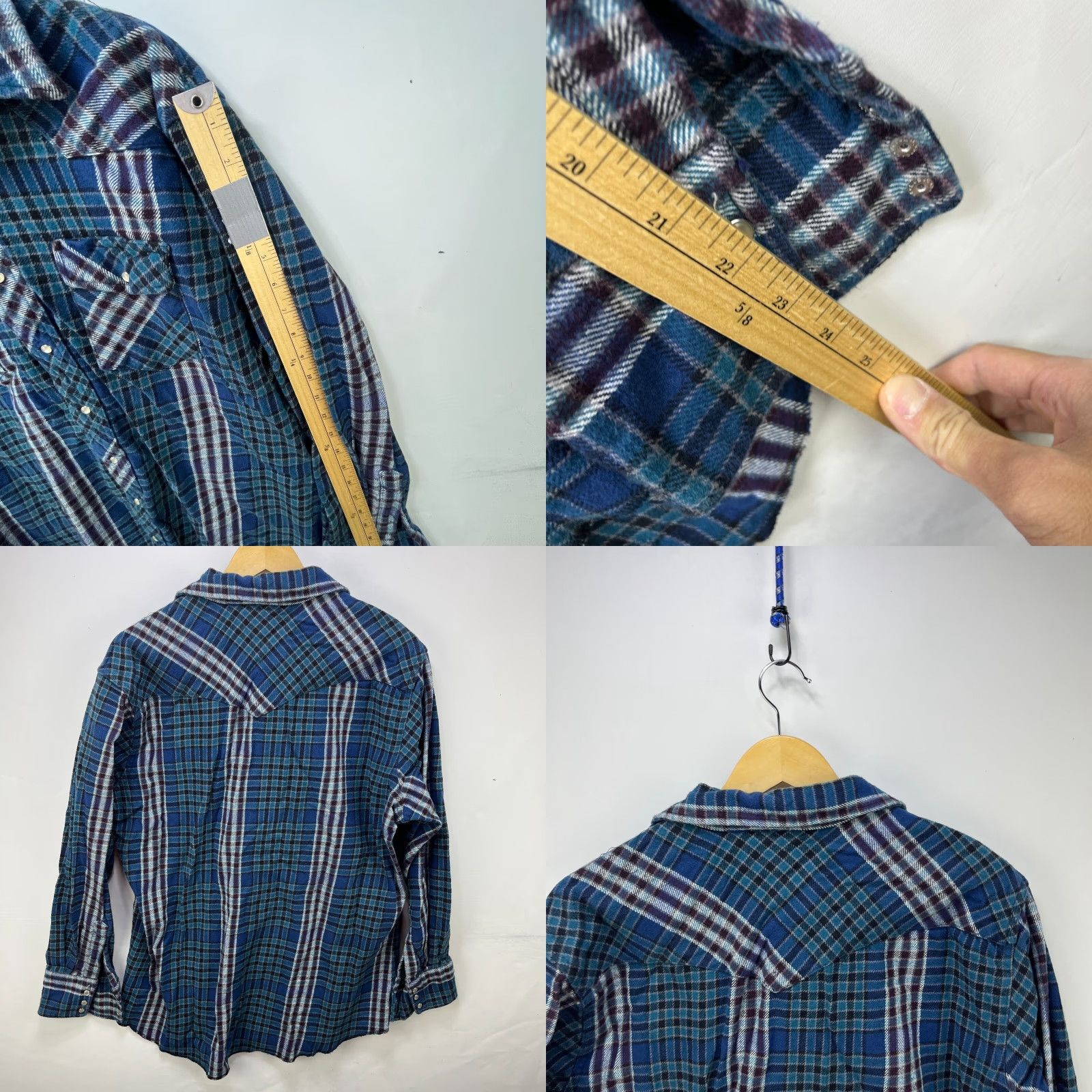 Wrangler VINTAGE Wrangler Plaid Shirt XLT Long Sleeve Snap Button-Up Flannel Mens 90s Blue Size US XL / EU 56 / 4 - 8 Thumbnail
