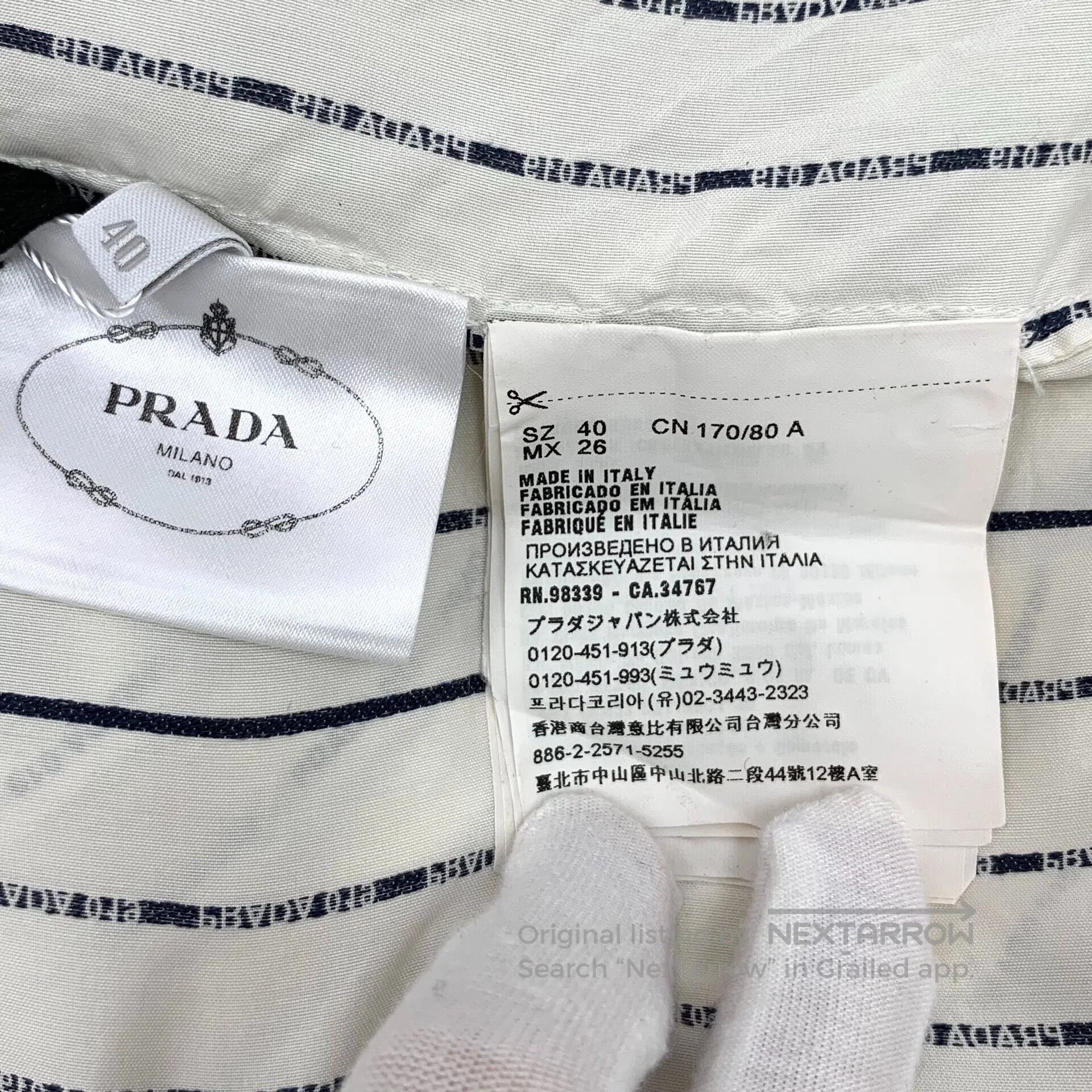 Prada Prada White striped logo lettering printed cotton button-d Size S / US 4 / IT 40 - 7 Thumbnail