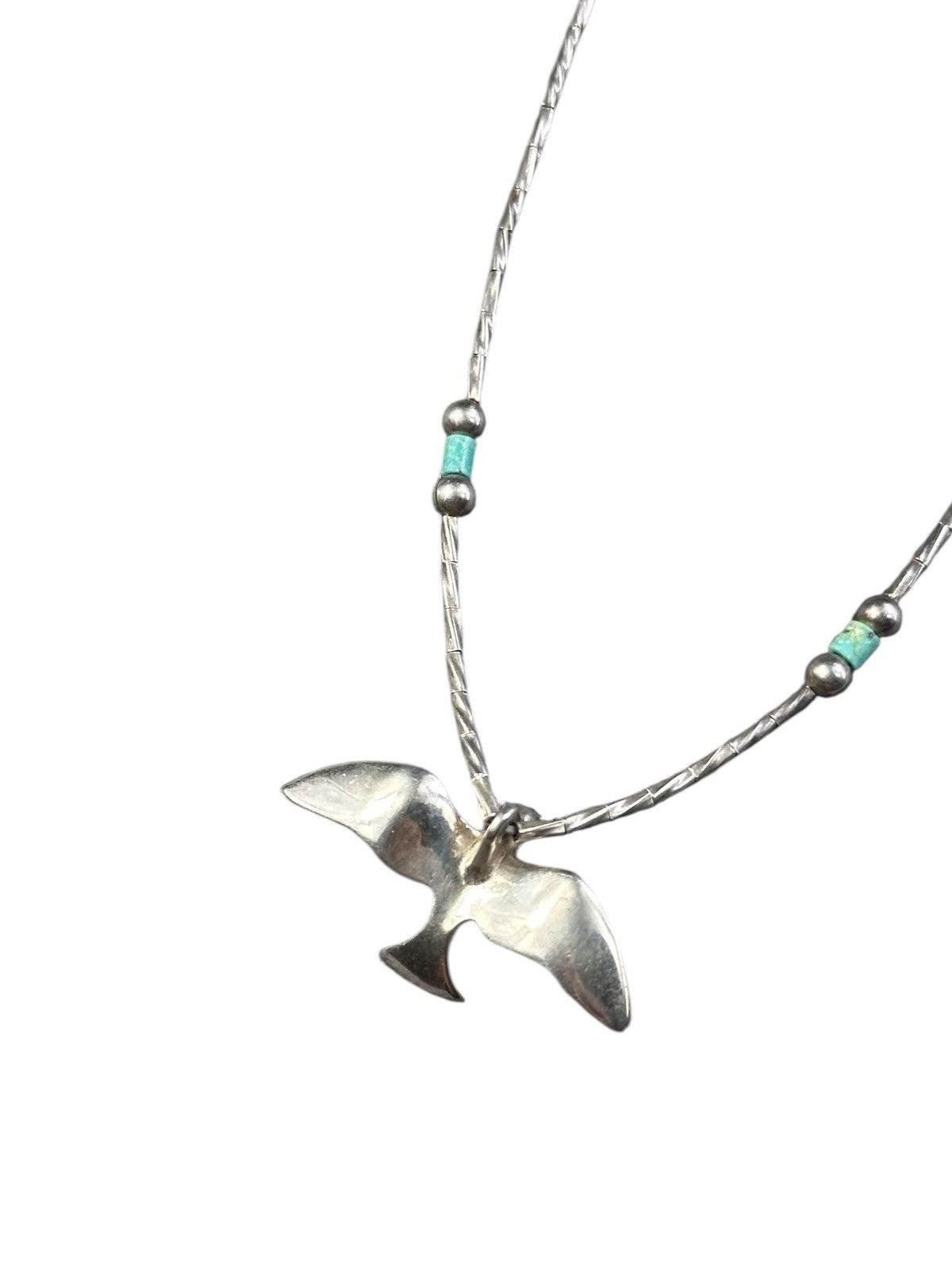 Vintage 1980s NATIVE TURQUOISE STERLING SILVER SOARING BIRD NECKLACE Size ONE SIZE - 5 Thumbnail