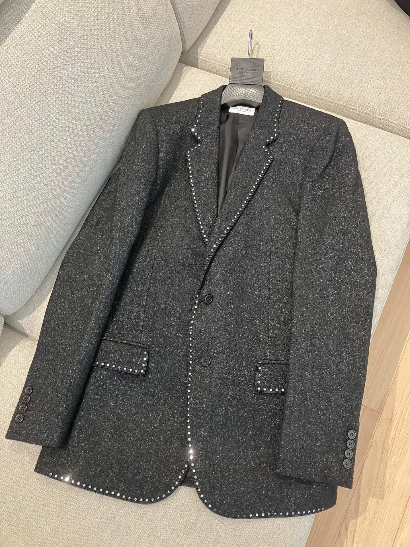 Saint Laurent Paris Saint Laurent Dark Gray Studded Blazer Size US M / EU 48-50 / 2 - 1 Thumbnail