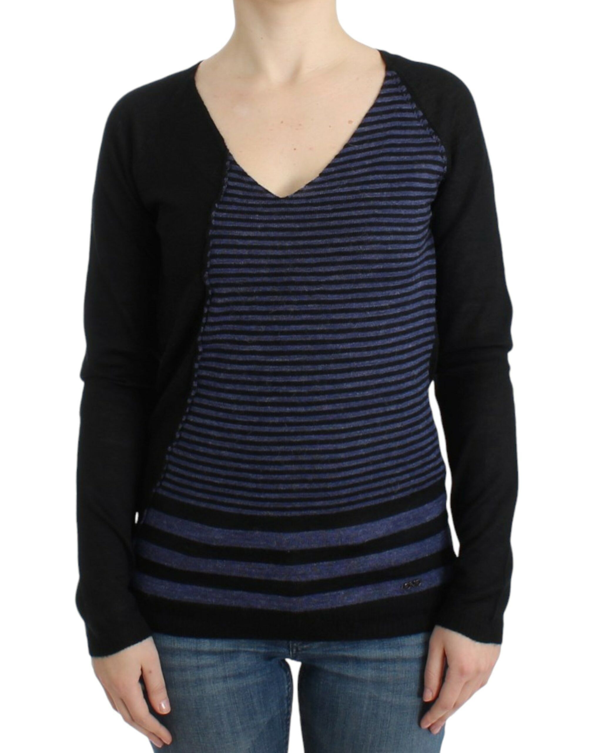 Chic Striped V-Neck Wool Blend Women's Sweater