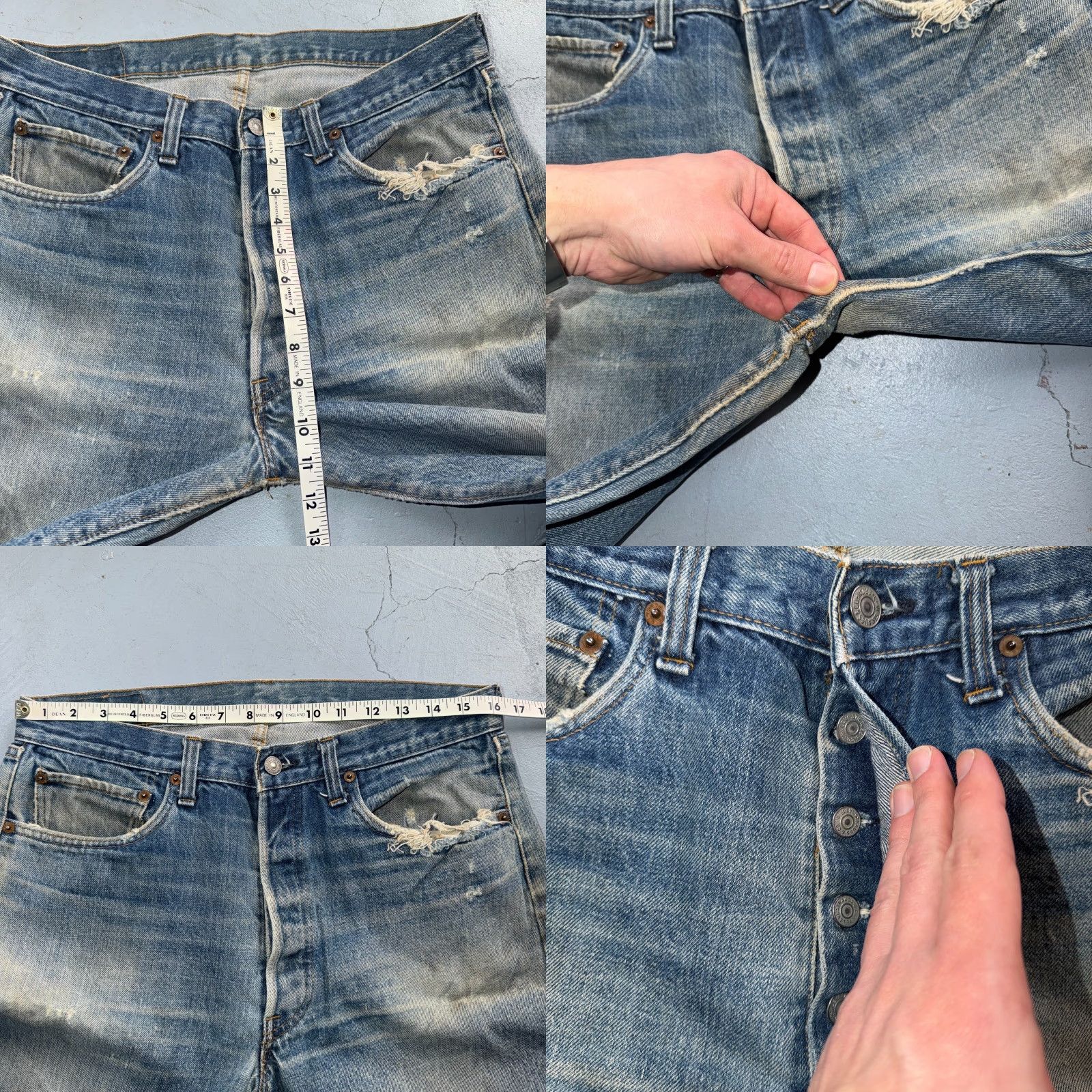 Levi's VINTAGE Levi's 501 Jeans Light Wash 35x34 80s USA Selvedge 5-Pocket Denim Straight Mens Blue Cotton Belted Distressed N/A Size US 35 - 8 Thumbnail
