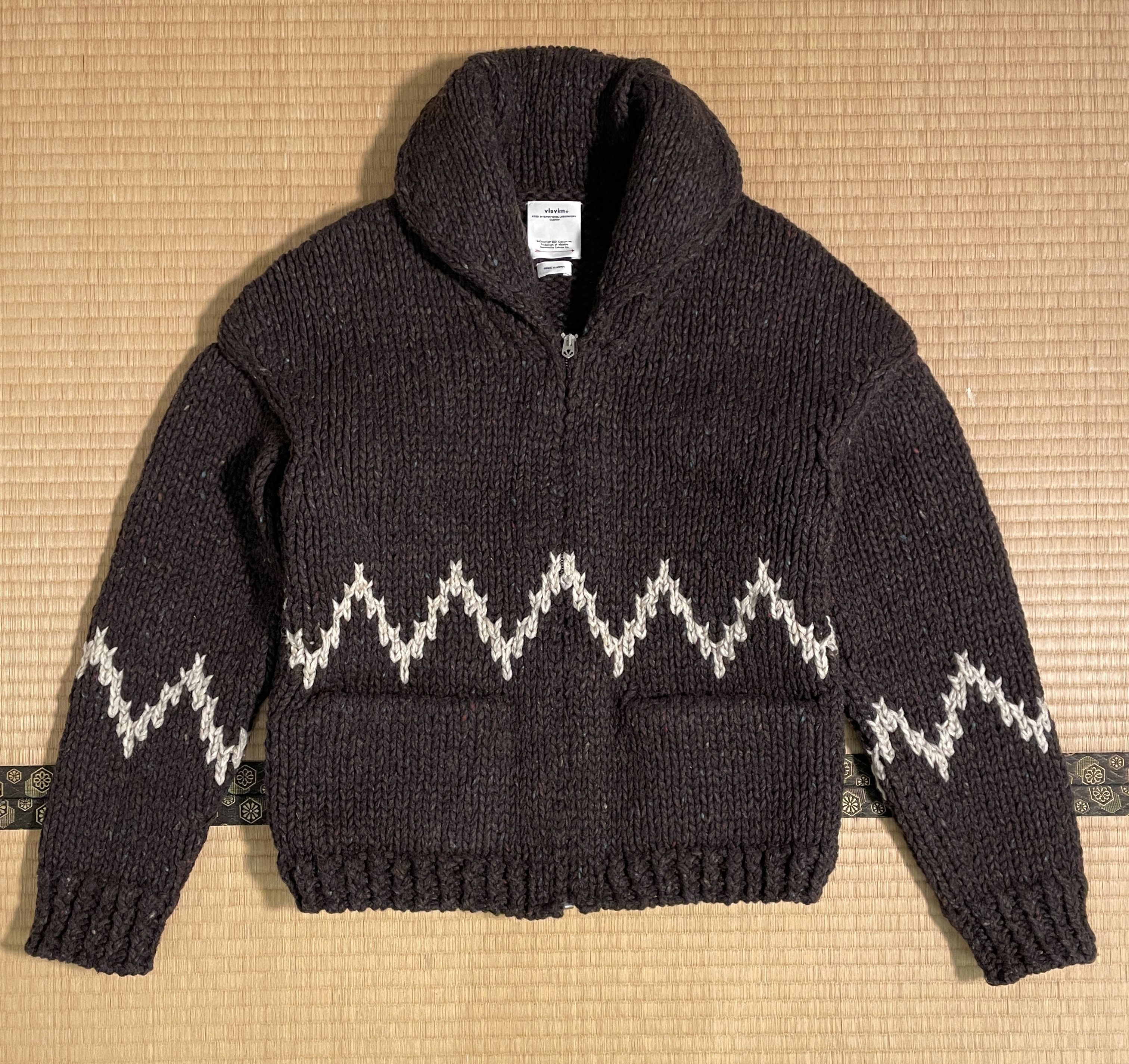 image of Visvim 22Aw Cowichan Sb Hand Knit Wool Cardigan in Brown, Men's (Size Medium)