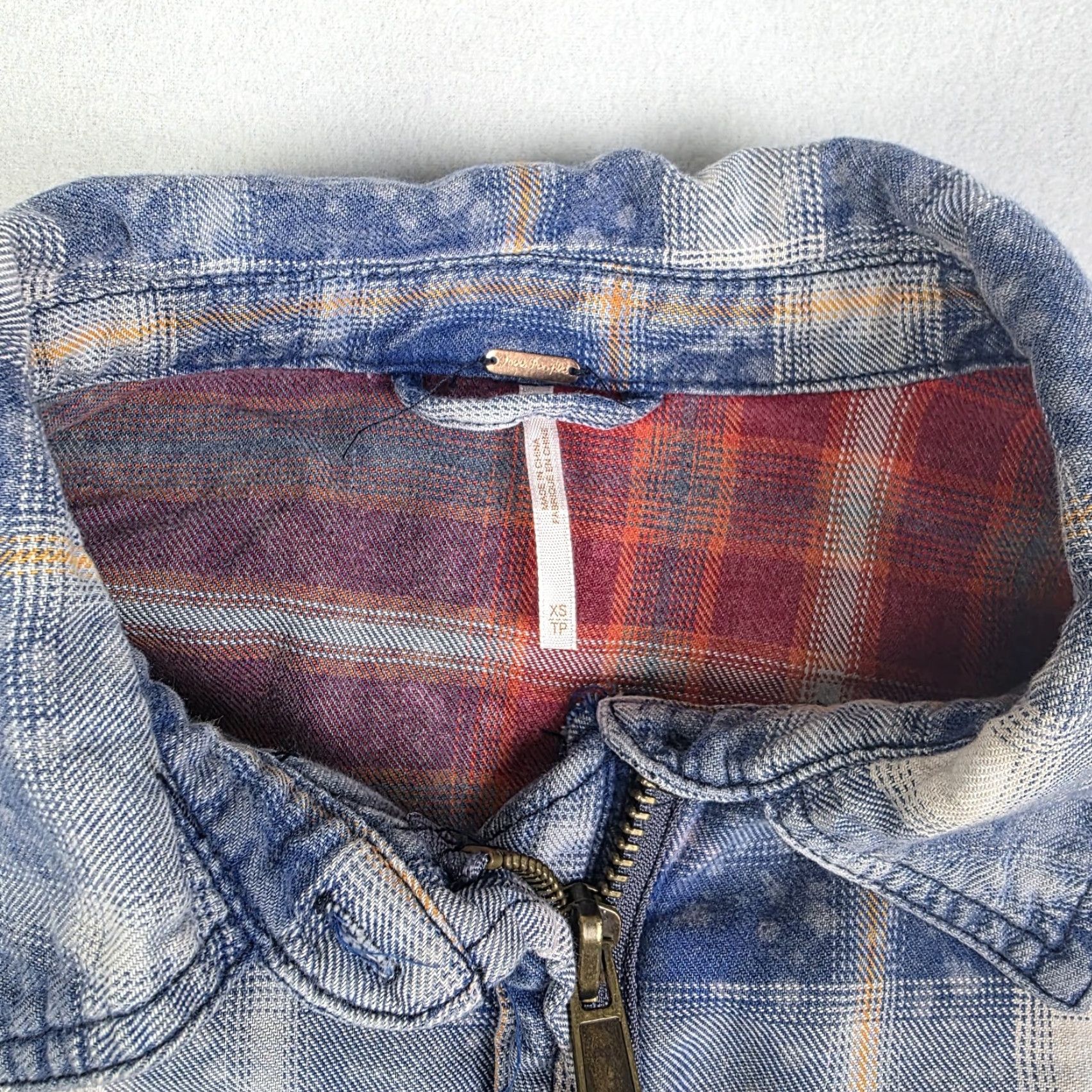 Free People Free People Destructed Jacket Womens XS Plaid Oversized Zip Shacket Distressed Blue Multicolor Size XS / US 0-2 / IT 36-38 - 7 Thumbnail