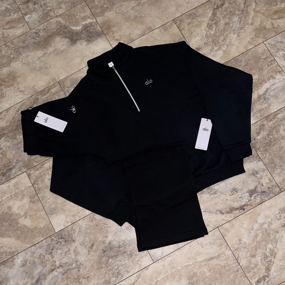 Alo Yoga Accolade 1/4 Zip & Sweatpants Set Black Size Large