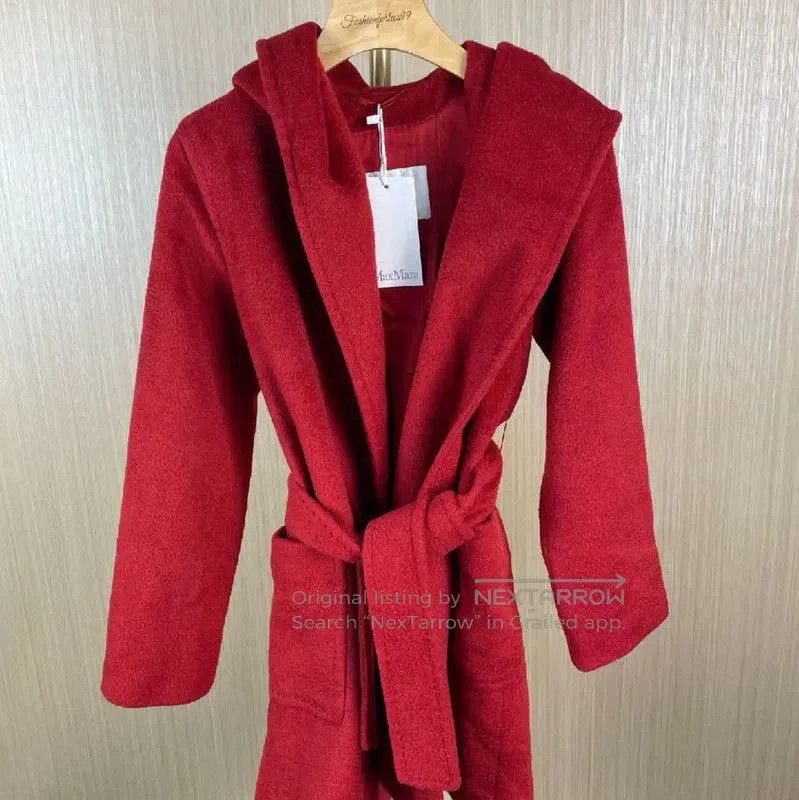 Max Mara MaxMara Red Hooded Wool Coat for Women . Size L / US 10 / IT 46 - 1 Thumbnail