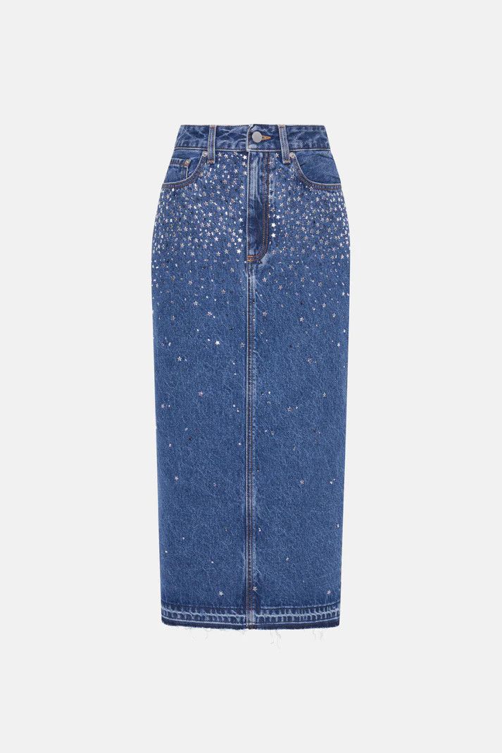 o1s22i1n0225 Denim Midi Skirt in Blue