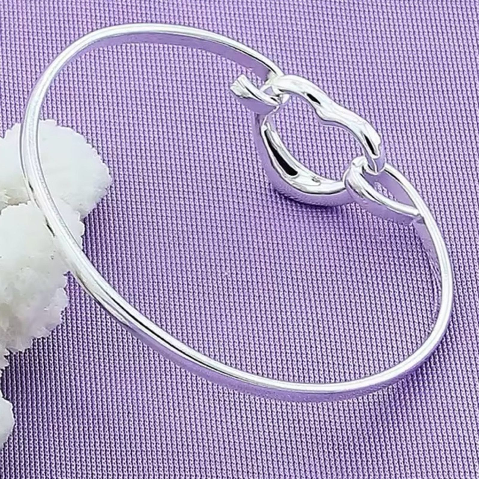 Other Sterling Silver Charm Love Heart Adjustable Bangle Bracelet Size ONE SIZE - 5 Thumbnail