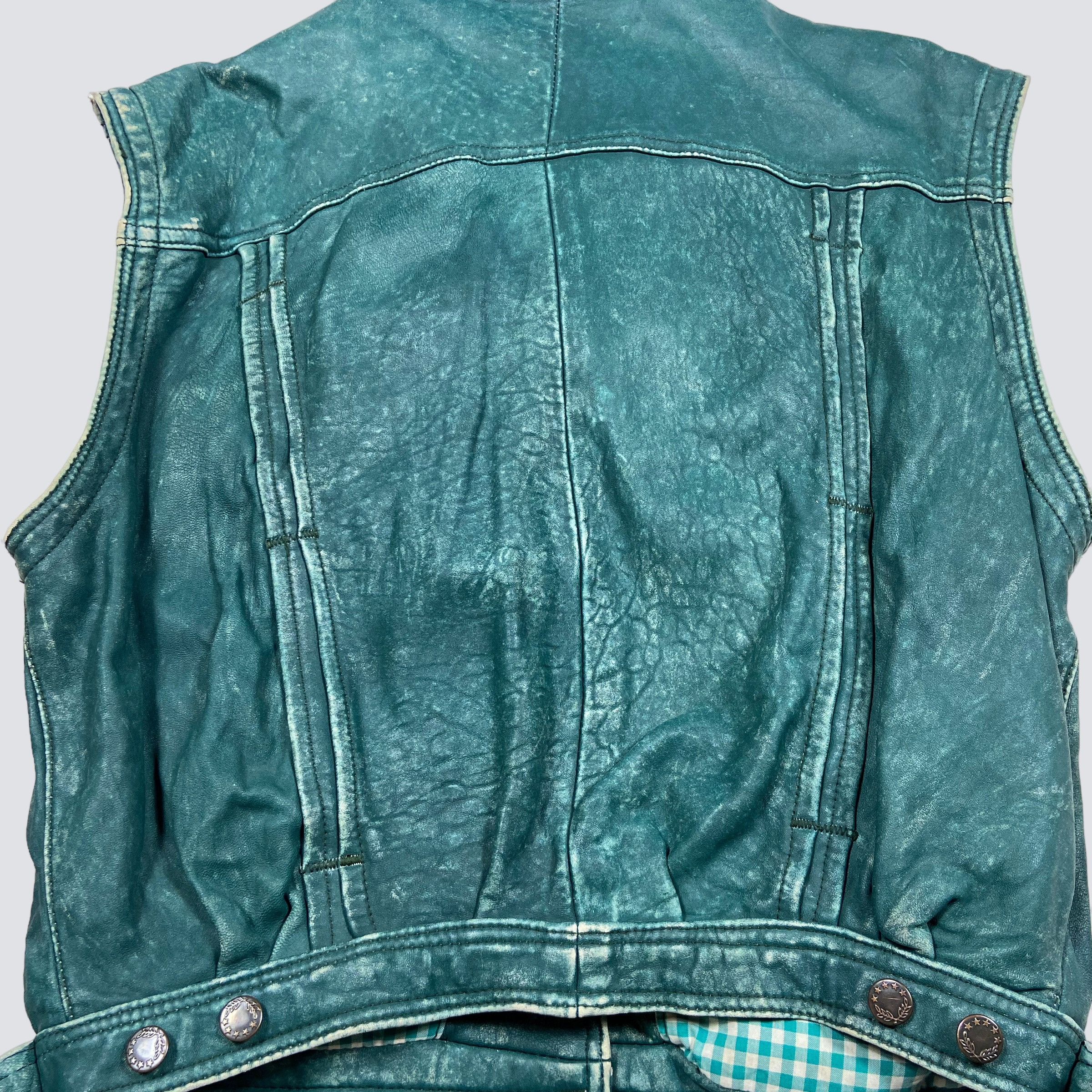 Vintage 1970s RETRO PUNK FADED DISTRESSED LEATHER MINT VEST - № 2109 Size US L / EU 52-54 / 3 - 8 Thumbnail