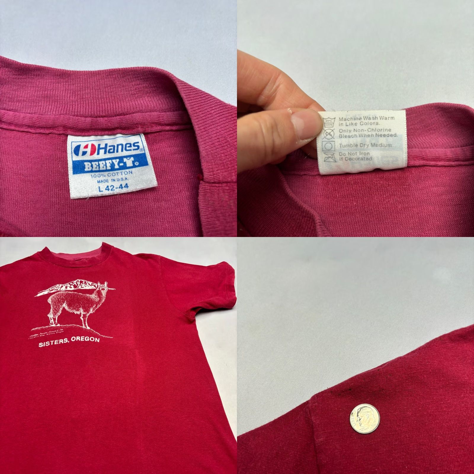 Hanes VINTAGE Sisters Oregon Llama Shirt Men's Large Red 80s Single Stitch Size US L / EU 52-54 / 3 - 8 Thumbnail
