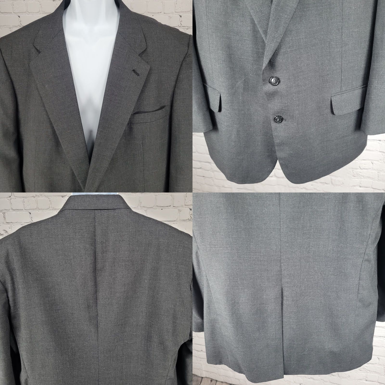 Stafford Stafford Grey Worsted Wool Blend 2 Button Vented Notch Blazer Sport Coat 50R Mens Regular Wool Polyester Gray Notch Lapel 2 Piece Classic Size 50R - 8 Thumbnail