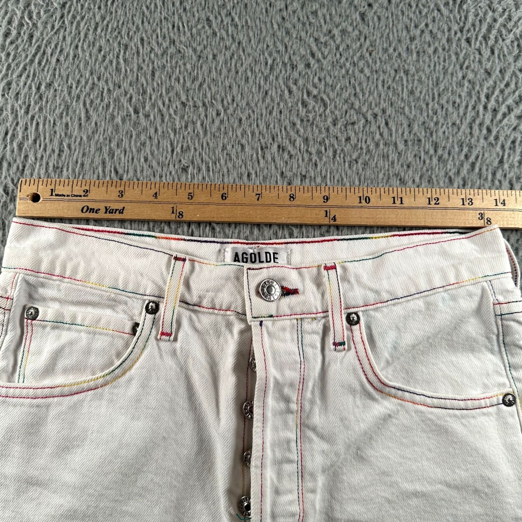 Agolde VINTAGE AGOLDE Cutoff Shorts Womens 26 White Rainbow Stitch Distressed Button Fly USA Size 26" / US 2 / IT 38 - 4 Thumbnail