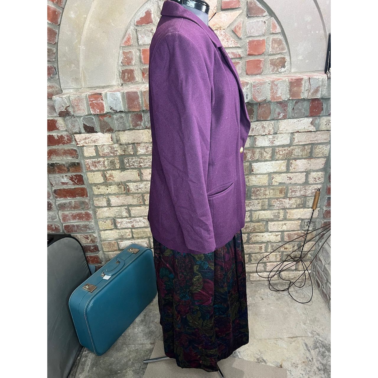 Vintage suit blazer swing skirt floral purple pink green Size XXL / US 16-18 / IT 52-54 - 11 Thumbnail
