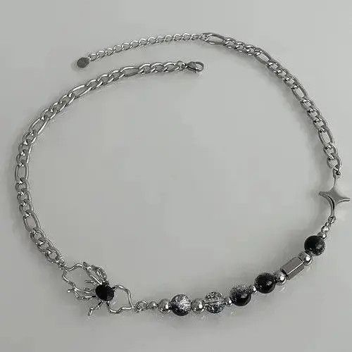 VIBE Titanium Steel Spider Crystal Beads Necklace for Men Women Size ONE SIZE - 6 Thumbnail