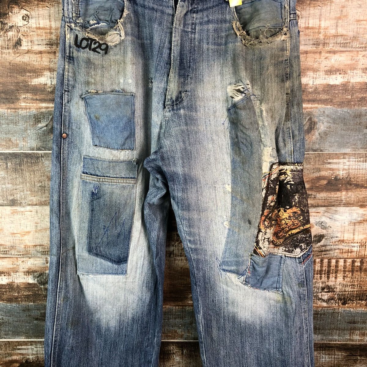 Japanese Brand Lot 29 Blue patchwork Distressed Denim Pants #A2152 Size US 36 / EU 52 - 5 Thumbnail
