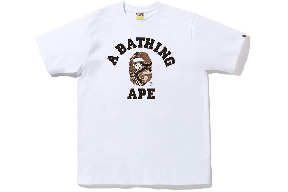 image of Bape Snake College Tee in White, Men's (Size Small)