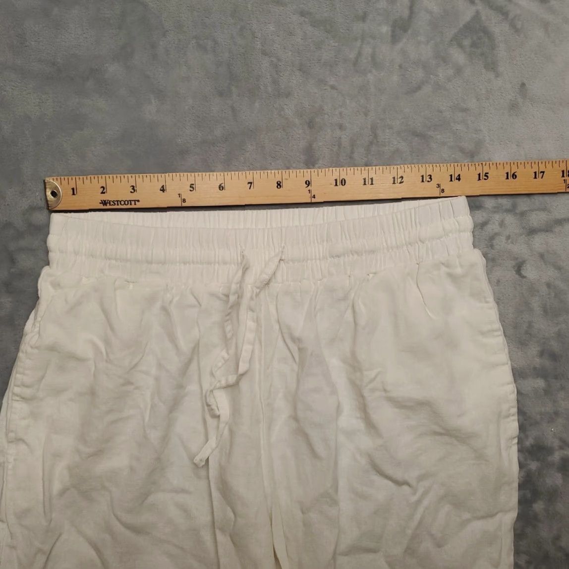 Vintage Linen Blend Pants Womens M White Cropped Summer Resort Comfort Capri Drawstring Size 32" / US 10 / IT 46 - 5 Thumbnail